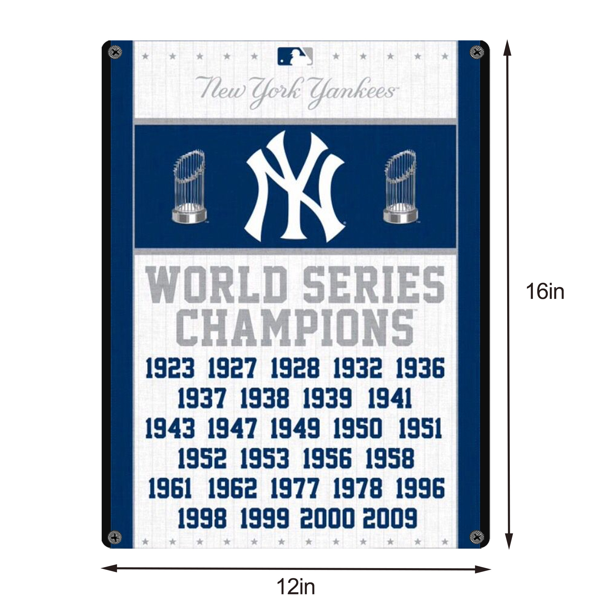 New York Yankees WS Champions Years Vintage Metal Tin Sign 12x16inch – Retro Wall Art Decor For Home, Bar, Kitchen, Bedroom, Office – Durable Iron Sheet Poster, Easy To Hang, Full-Color Printing