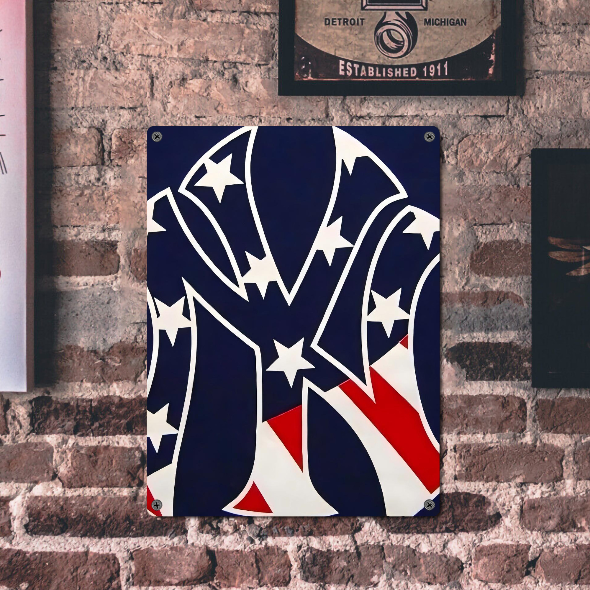 New York Yankees Logo USA Vintage Metal Tin Sign 12x16inch – Retro Wall Art Decor For Home, Bar, Kitchen, Bedroom, Office – Durable Iron Sheet Poster, Easy To Hang, Full-Color Printing