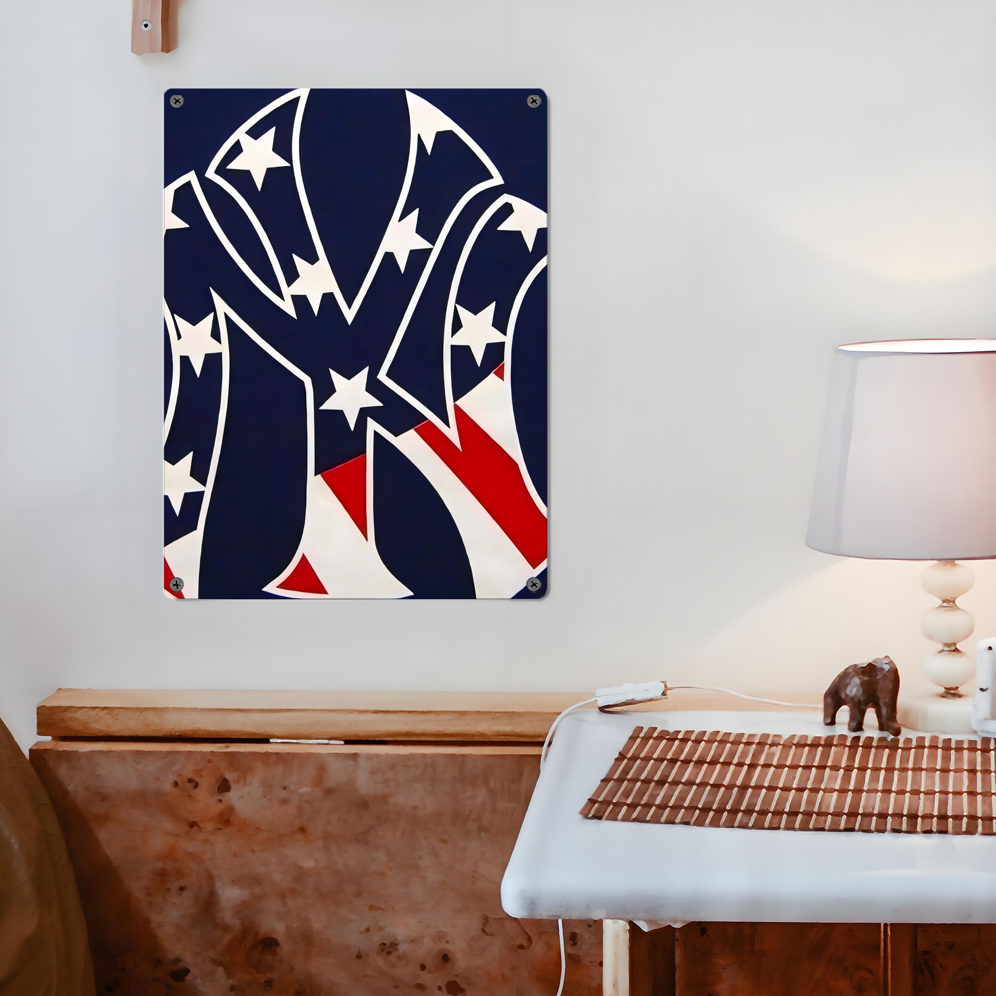 New York Yankees Logo USA Vintage Metal Tin Sign 12x16inch – Retro Wall Art Decor For Home, Bar, Kitchen, Bedroom, Office – Durable Iron Sheet Poster, Easy To Hang, Full-Color Printing