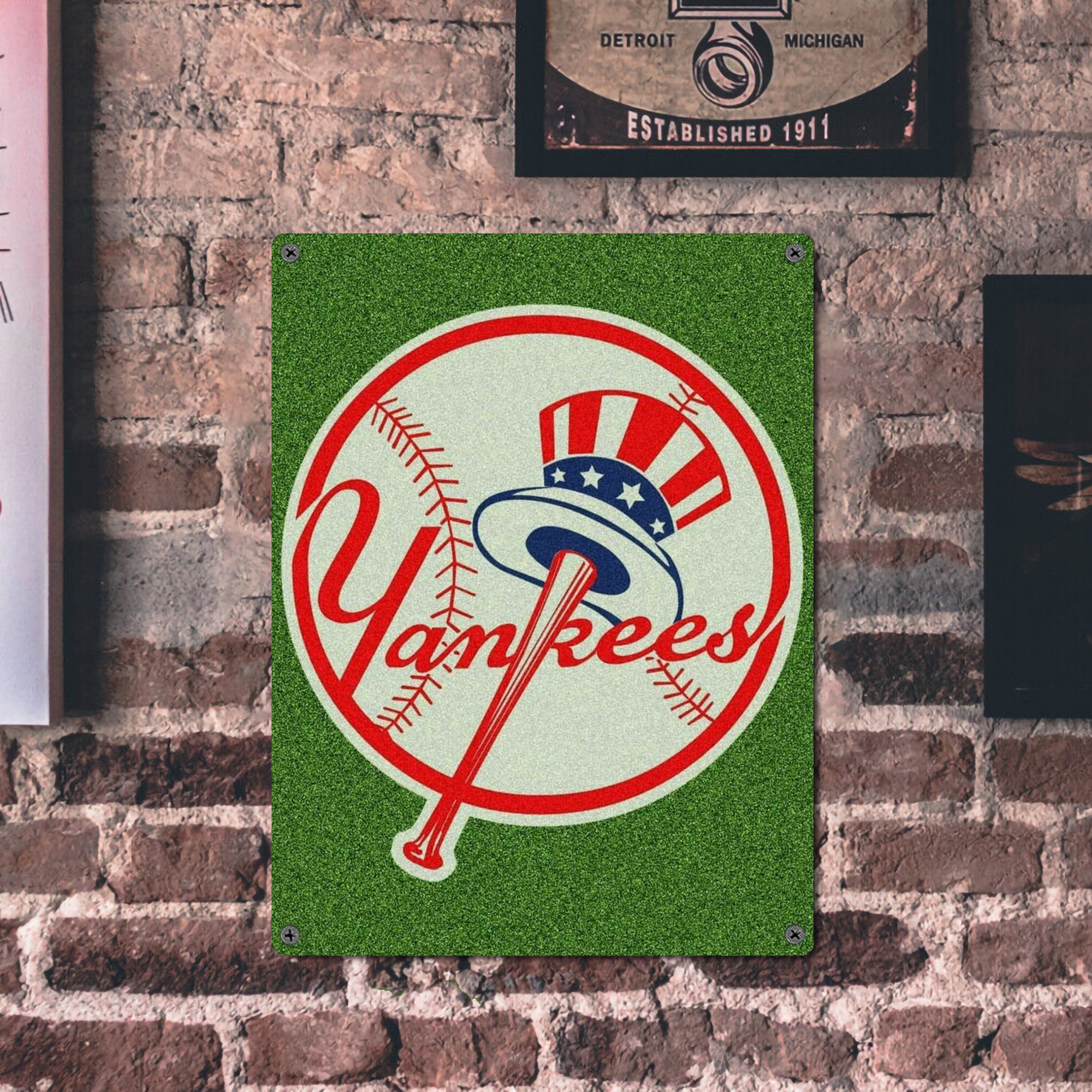 New York Yankees Logo Vintage Metal Tin Sign 12x16inch – Retro Wall Art Decor For Home, Bar, Kitchen, Bedroom, Office – Durable Iron Sheet Poster, Easy To Hang, Full-Color Printing