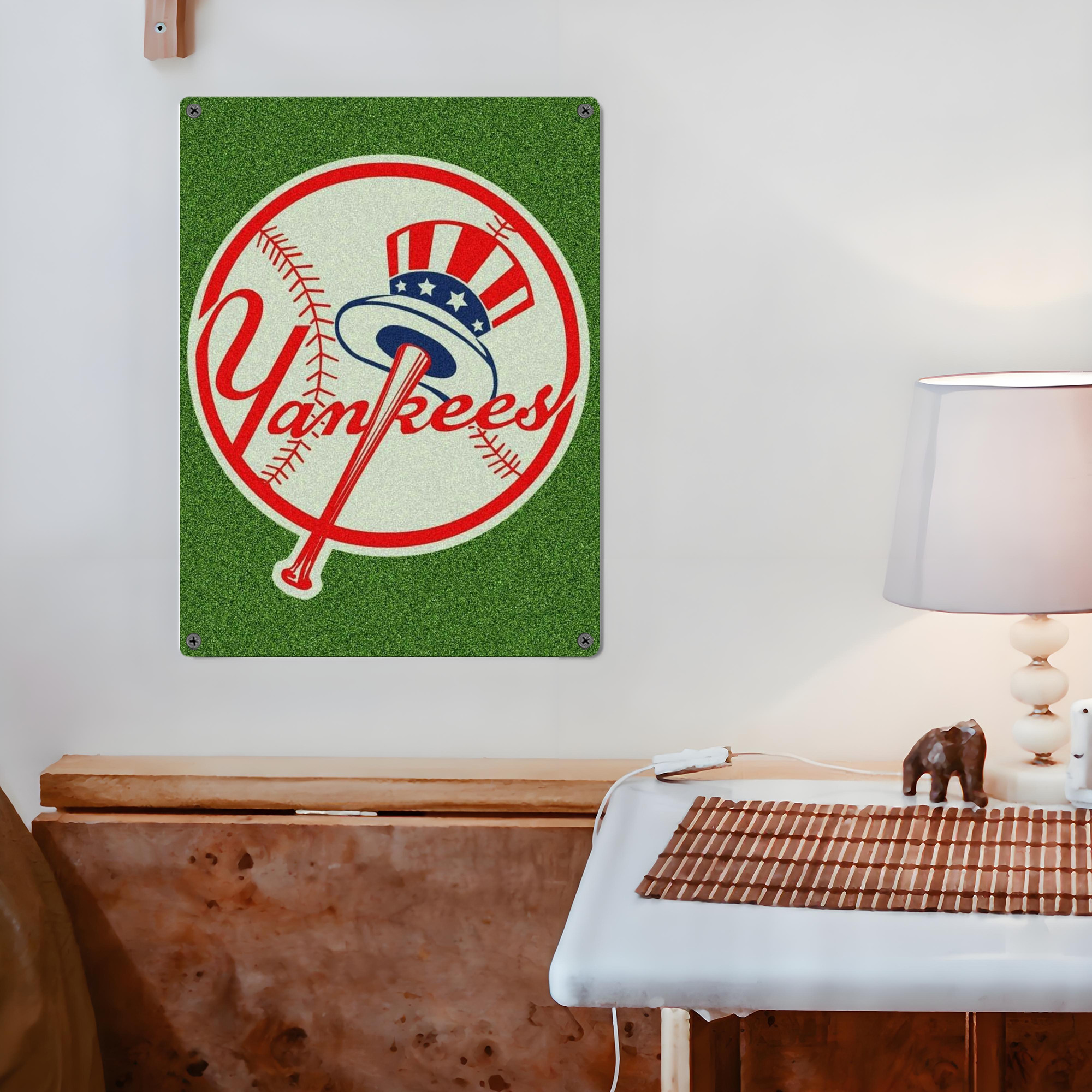 New York Yankees Logo Vintage Metal Tin Sign 12x16inch – Retro Wall Art Decor For Home, Bar, Kitchen, Bedroom, Office – Durable Iron Sheet Poster, Easy To Hang, Full-Color Printing
