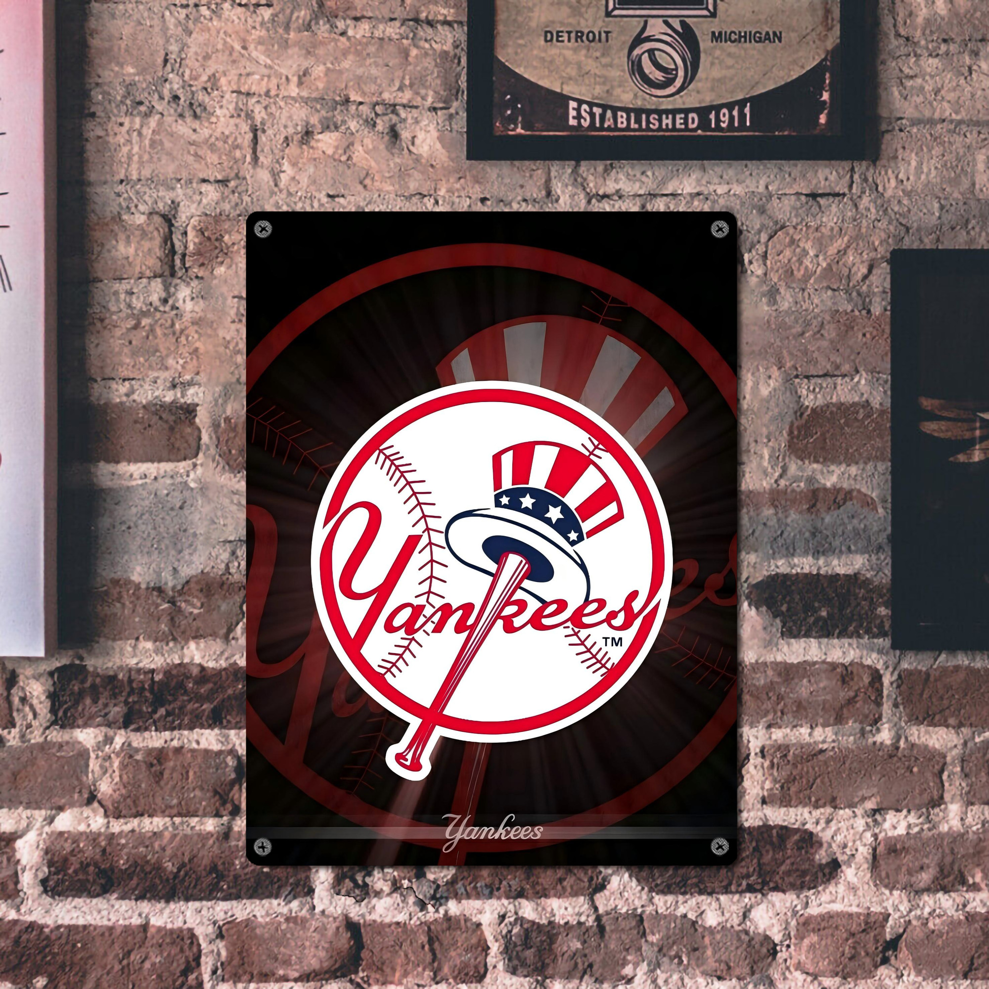New York Yankees 124 Vintage Metal Tin Sign 12x16inch – Retro Wall Art Decor For Home, Bar, Kitchen, Bedroom, Office – Durable Iron Sheet Poster, Easy To Hang, Full-Color Printing