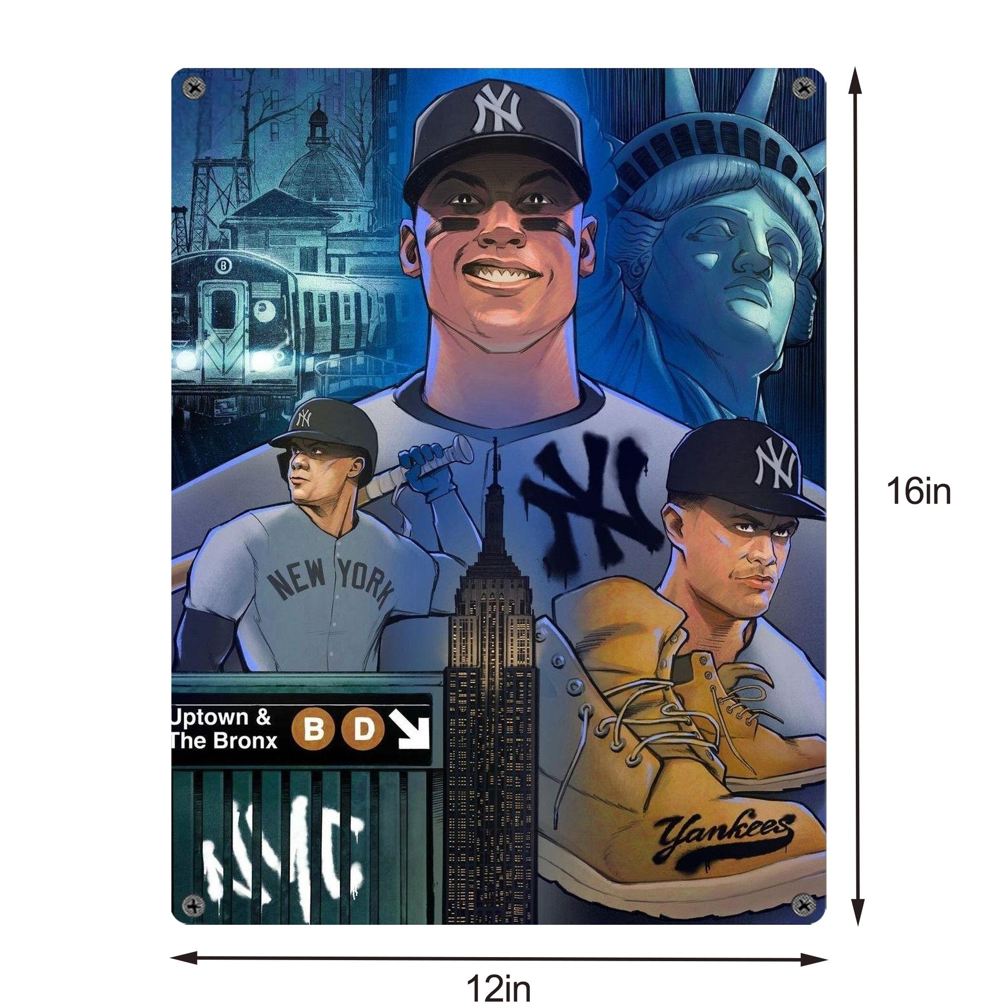 New York Yankees 298 Vintage Metal Tin Sign 12x16inch – Retro Wall Art Decor For Home, Bar, Kitchen, Bedroom, Office – Durable Iron Sheet Poster, Easy To Hang, Full-Color Printing