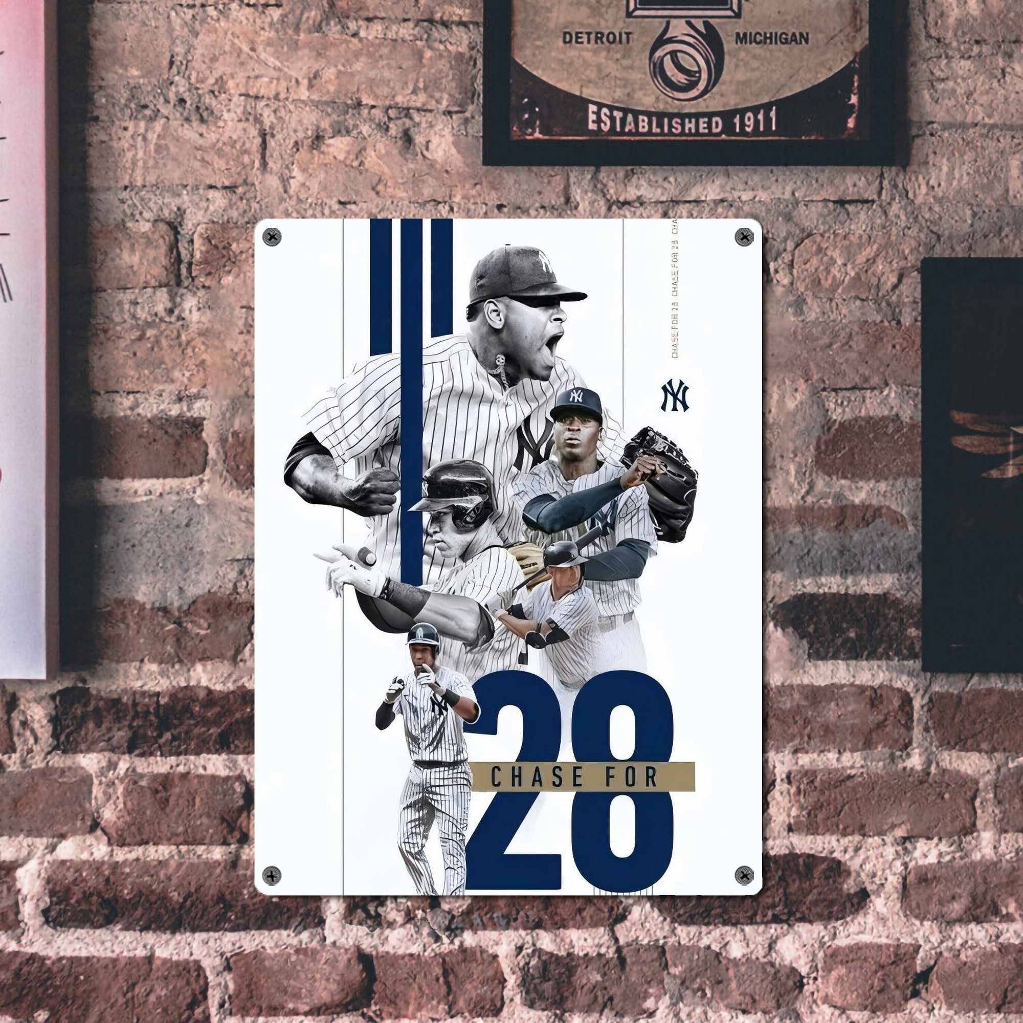 New York Yankees Chase For 28 Vintage Metal Tin Sign 12x16inch – Retro Wall Art Decor For Home, Bar, Kitchen, Bedroom, Office – Durable Iron Sheet Poster, Easy To Hang, Full-Color Printing