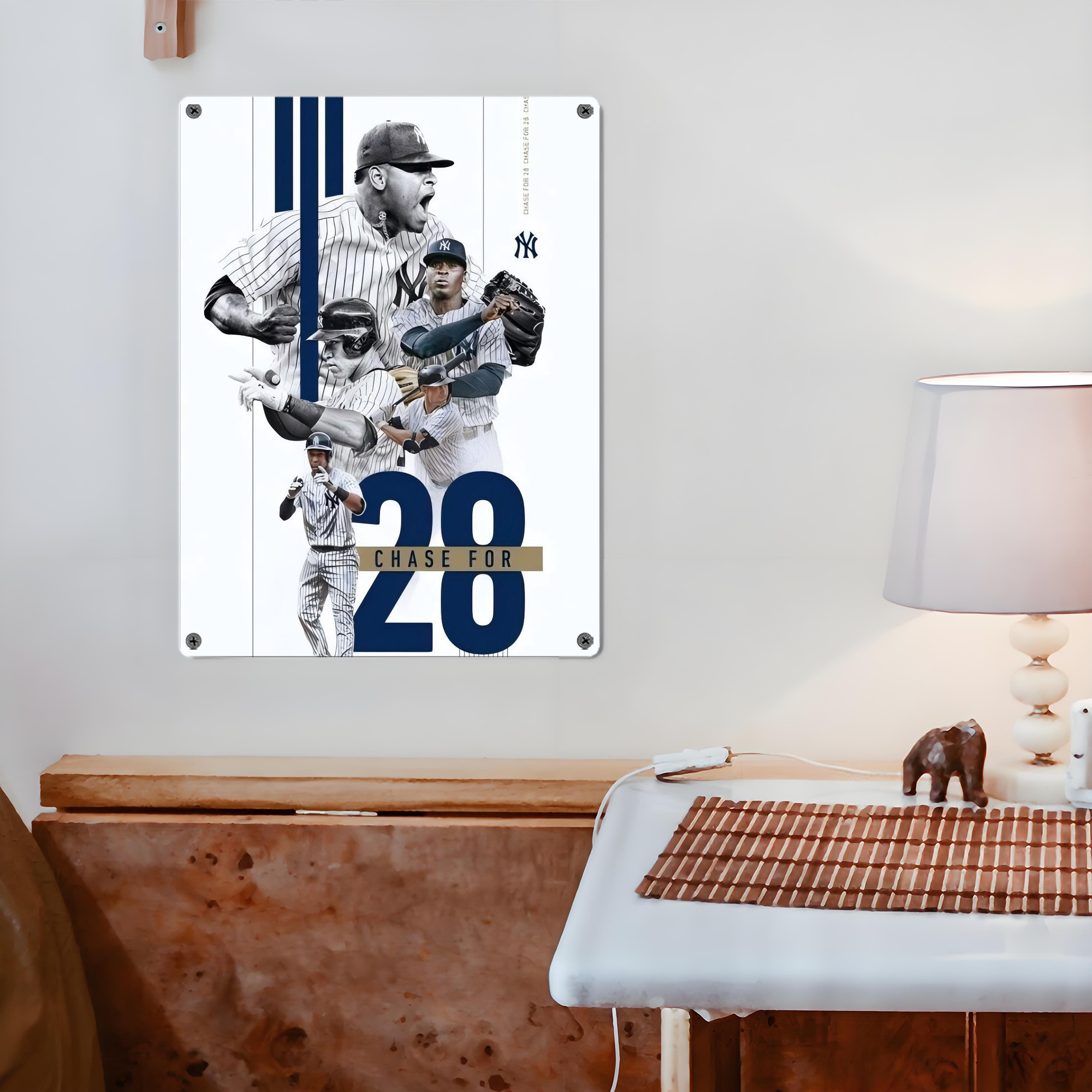 New York Yankees Chase For 28 Vintage Metal Tin Sign 12x16inch – Retro Wall Art Decor For Home, Bar, Kitchen, Bedroom, Office – Durable Iron Sheet Poster, Easy To Hang, Full-Color Printing