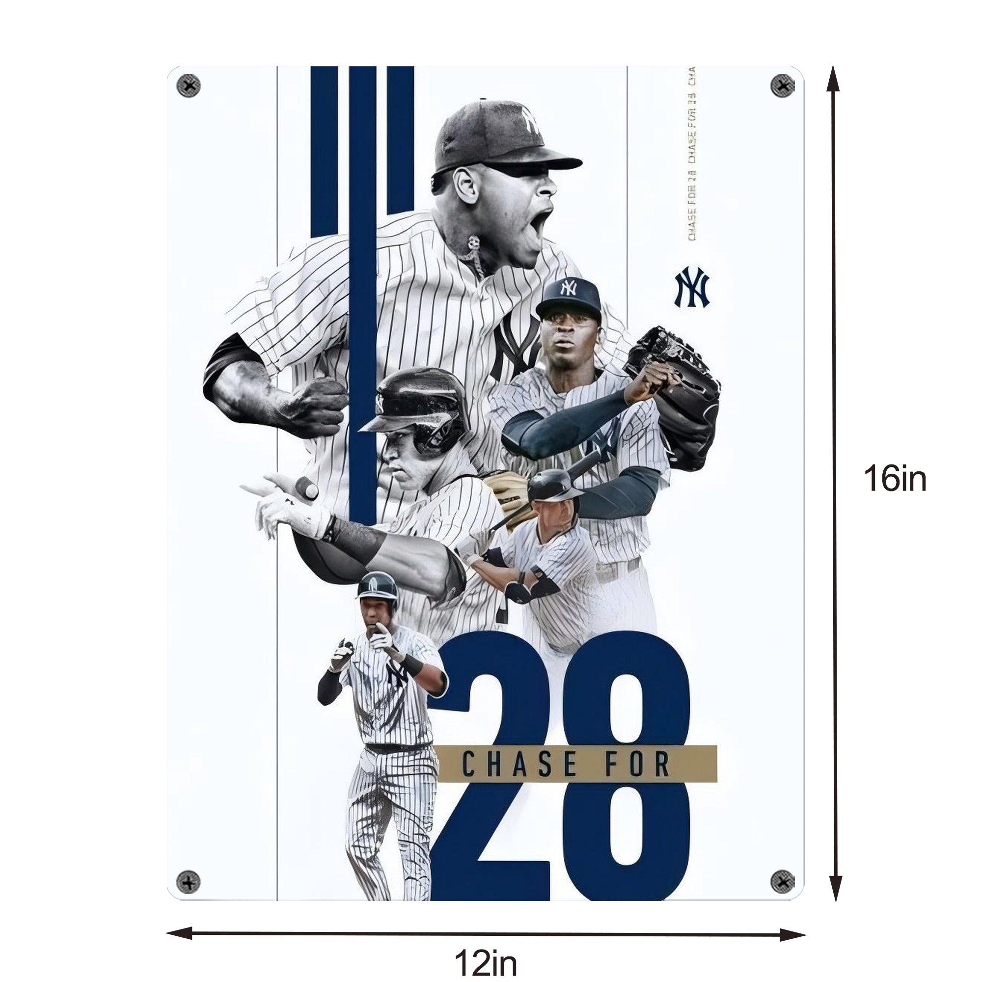 New York Yankees Chase For 28 Vintage Metal Tin Sign 12x16inch – Retro Wall Art Decor For Home, Bar, Kitchen, Bedroom, Office – Durable Iron Sheet Poster, Easy To Hang, Full-Color Printing