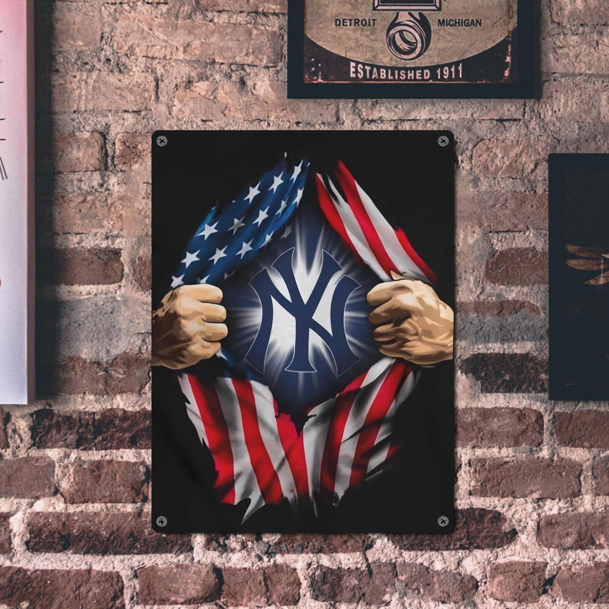 New York Yankees US Flag Yankees Inside Me Vintage Metal Tin Sign 12x16inch – Retro Wall Art Decor For Home, Bar, Kitchen, Bedroom, Office – Durable Iron Sheet Poster, Easy To Hang, Full-Color Printing