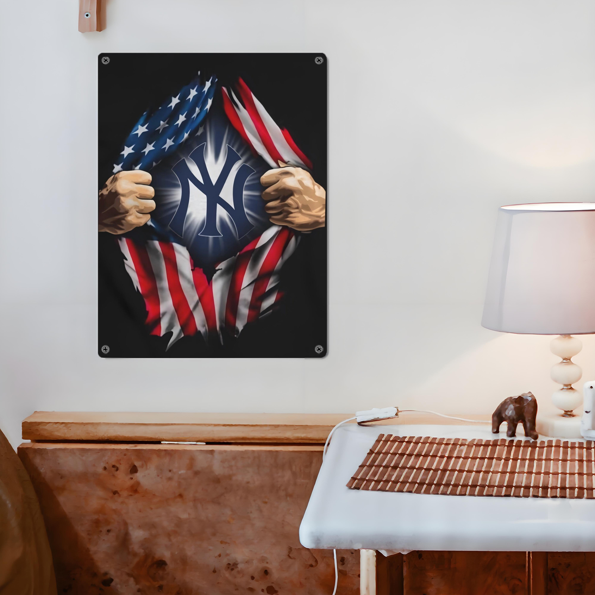 New York Yankees US Flag Yankees Inside Me Vintage Metal Tin Sign 12x16inch – Retro Wall Art Decor For Home, Bar, Kitchen, Bedroom, Office – Durable Iron Sheet Poster, Easy To Hang, Full-Color Printing