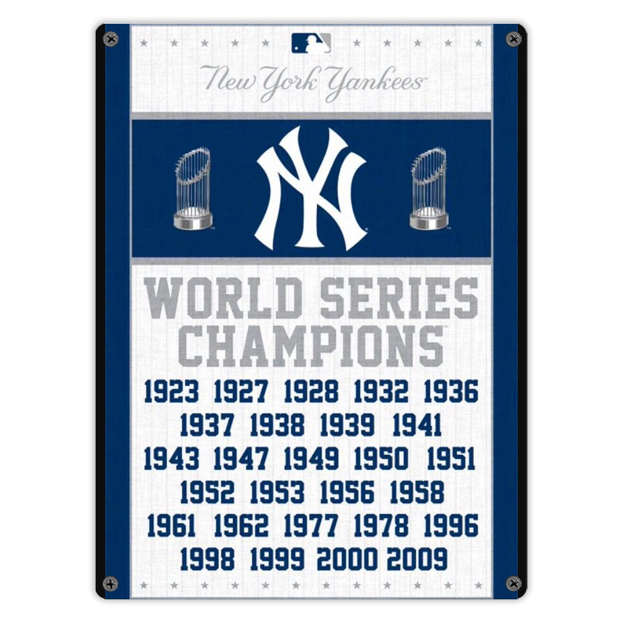 New York Yankees WS Champions Years Vintage Metal Tin Sign 12x16inch – Retro Wall Art Decor For Home, Bar, Kitchen, Bedroom, Office – Durable Iron Sheet Poster, Easy To Hang, Full-Color Printing