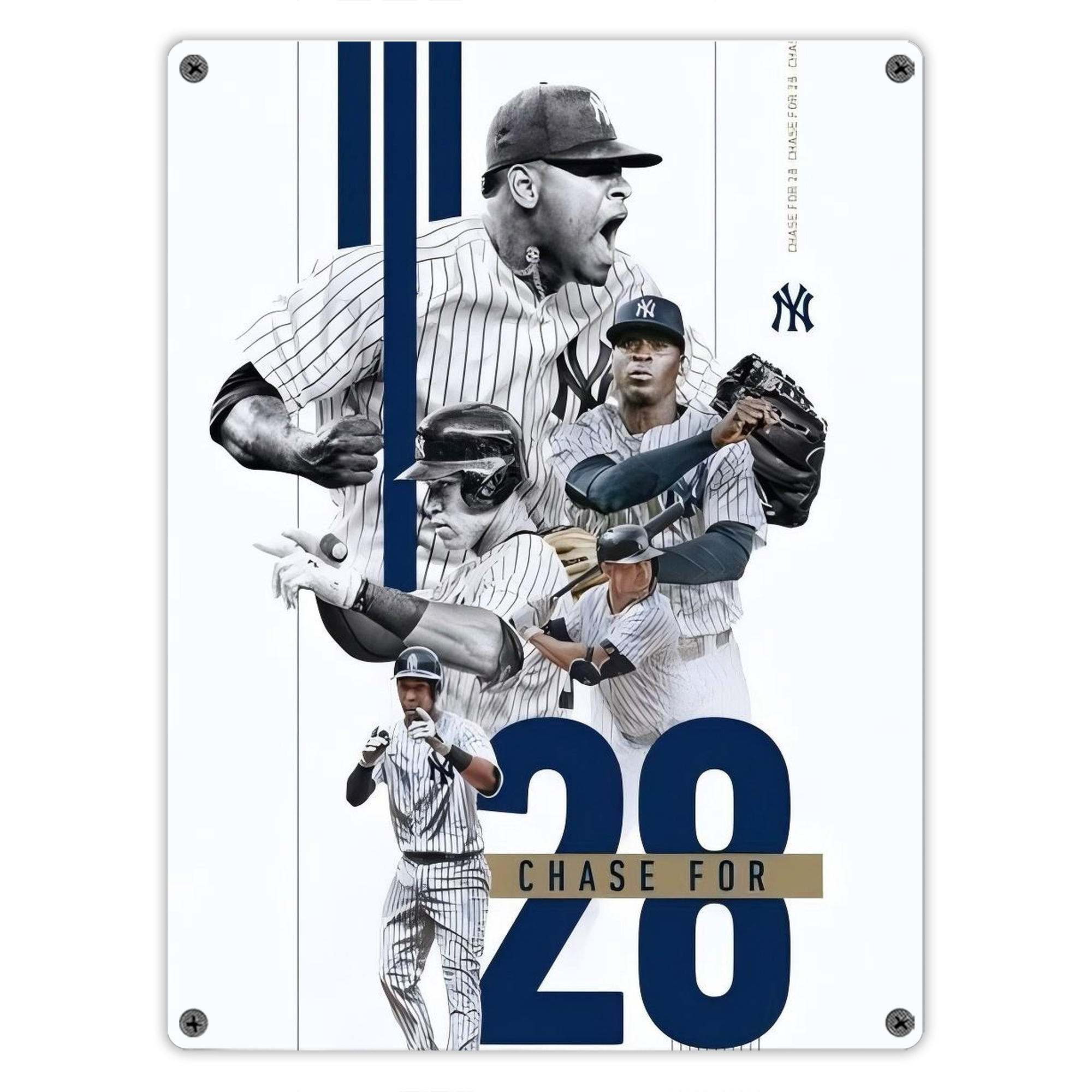 New York Yankees Chase For 28 Vintage Metal Tin Sign 12x16inch – Retro Wall Art Decor For Home, Bar, Kitchen, Bedroom, Office – Durable Iron Sheet Poster, Easy To Hang, Full-Color Printing