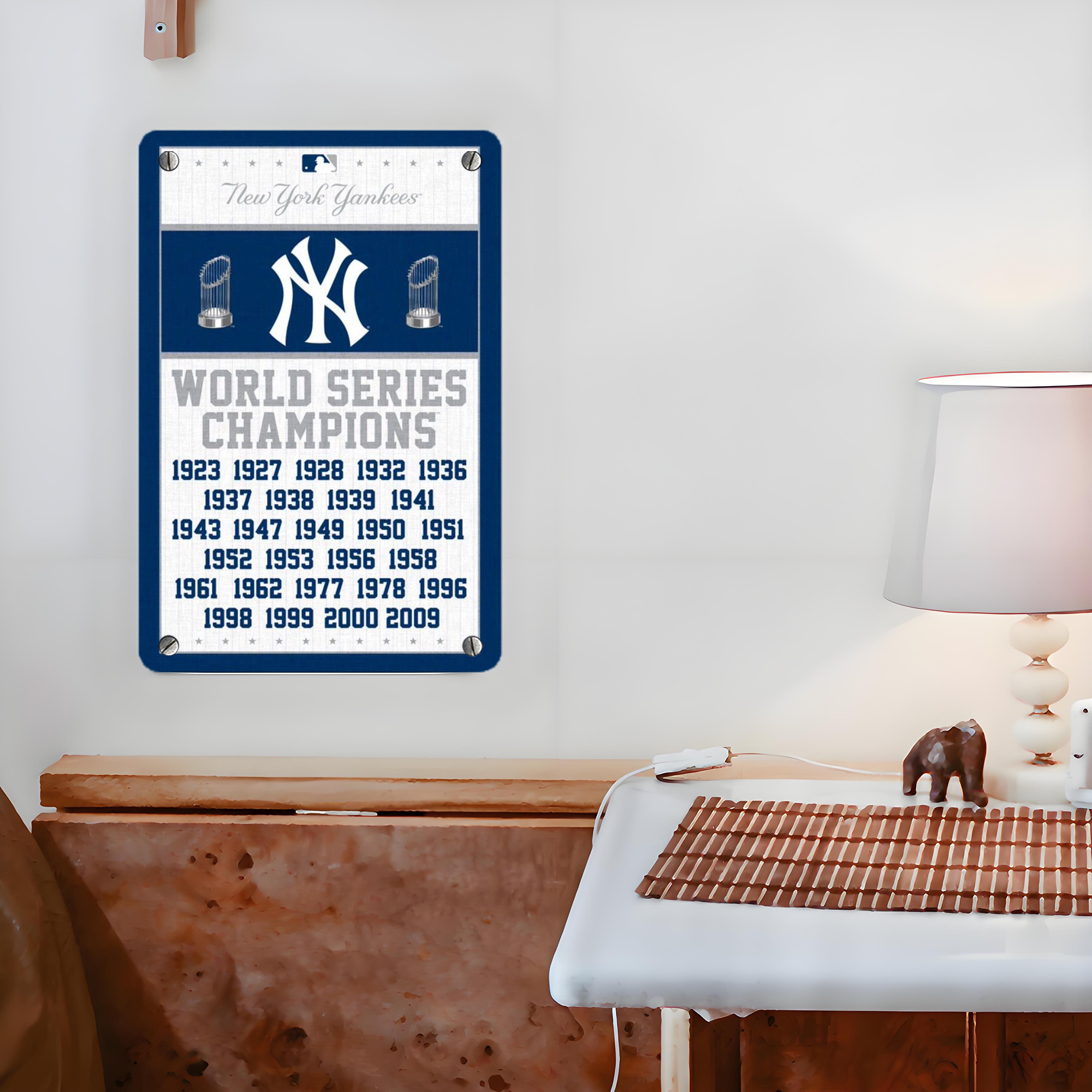 New York Yankees WS Champions Years Metal Tin Sign 8x12inch - High-Quality Full-Print Decorative Wall Art, Durable Rust-Resistant Metal Plaque For Living Room, Bedroom, Kitchen, Office, Bar Décor