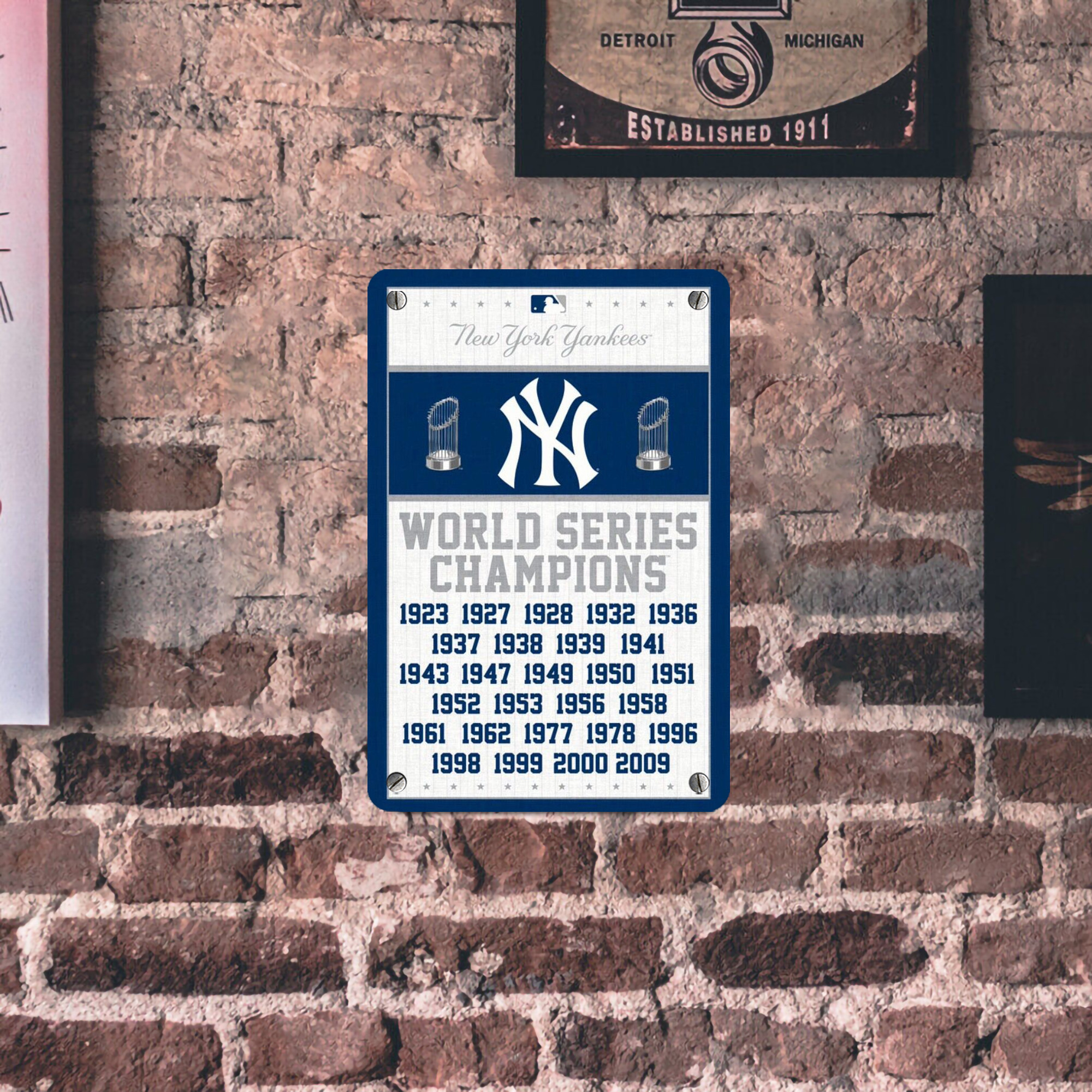 New York Yankees WS Champions Years Metal Tin Sign 8x12inch - High-Quality Full-Print Decorative Wall Art, Durable Rust-Resistant Metal Plaque For Living Room, Bedroom, Kitchen, Office, Bar Décor