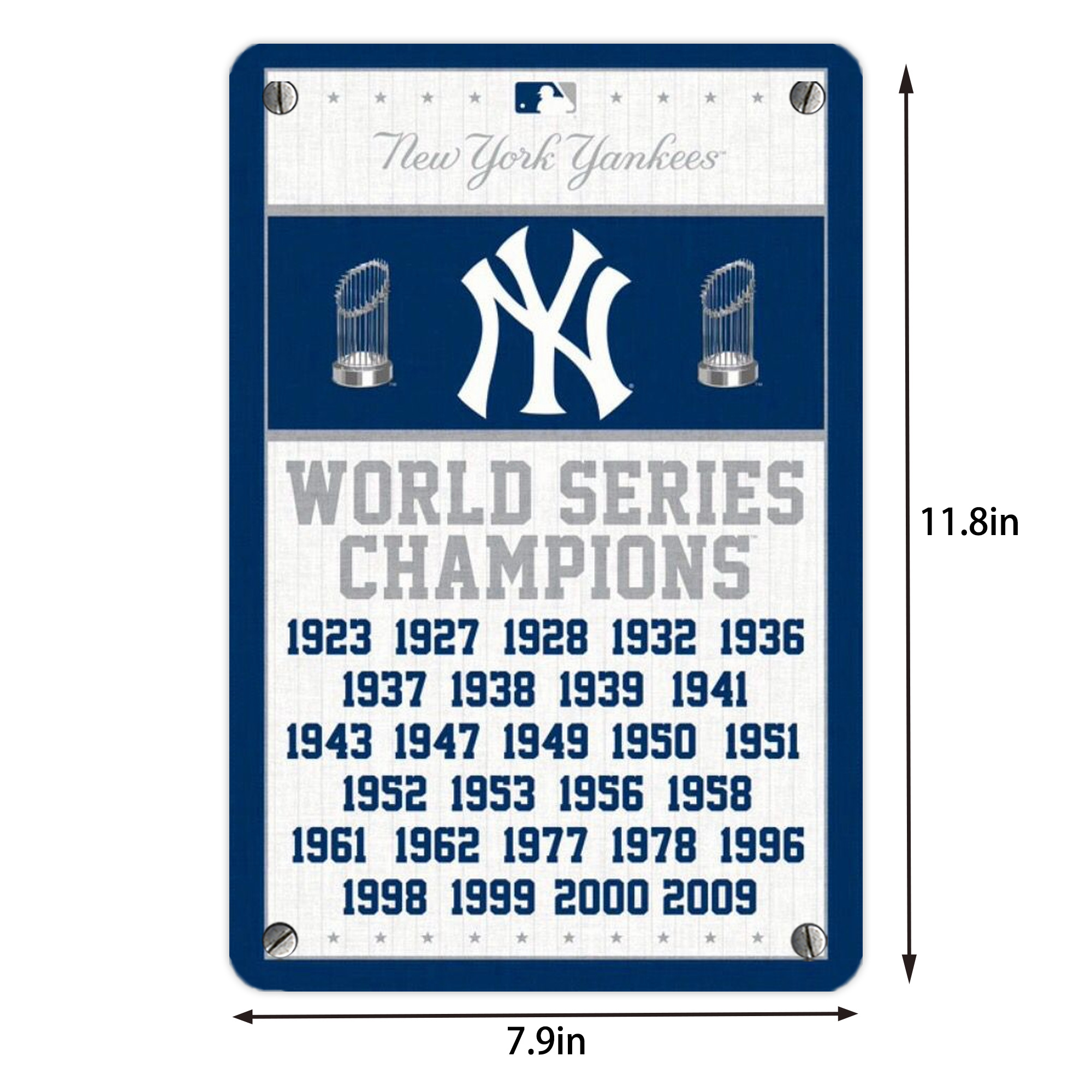 New York Yankees WS Champions Years Metal Tin Sign 8x12inch - High-Quality Full-Print Decorative Wall Art, Durable Rust-Resistant Metal Plaque For Living Room, Bedroom, Kitchen, Office, Bar Décor