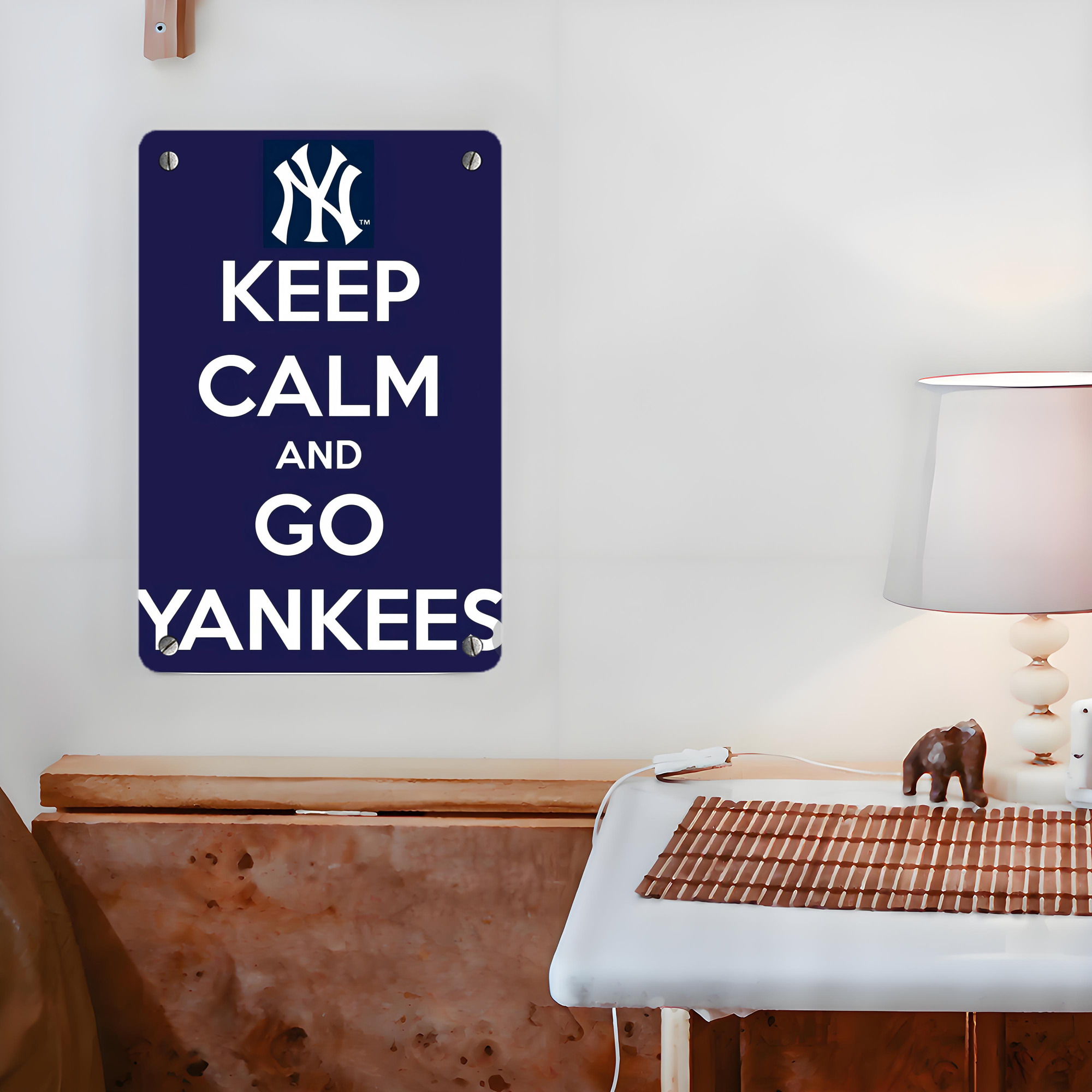 New York Yankees Keep Calm and Go Yankees Metal Tin Sign 8x12inch - High-Quality Full-Print Decorative Wall Art, Durable Rust-Resistant Metal Plaque For Living Room, Bedroom, Kitchen, Office, Bar Décor