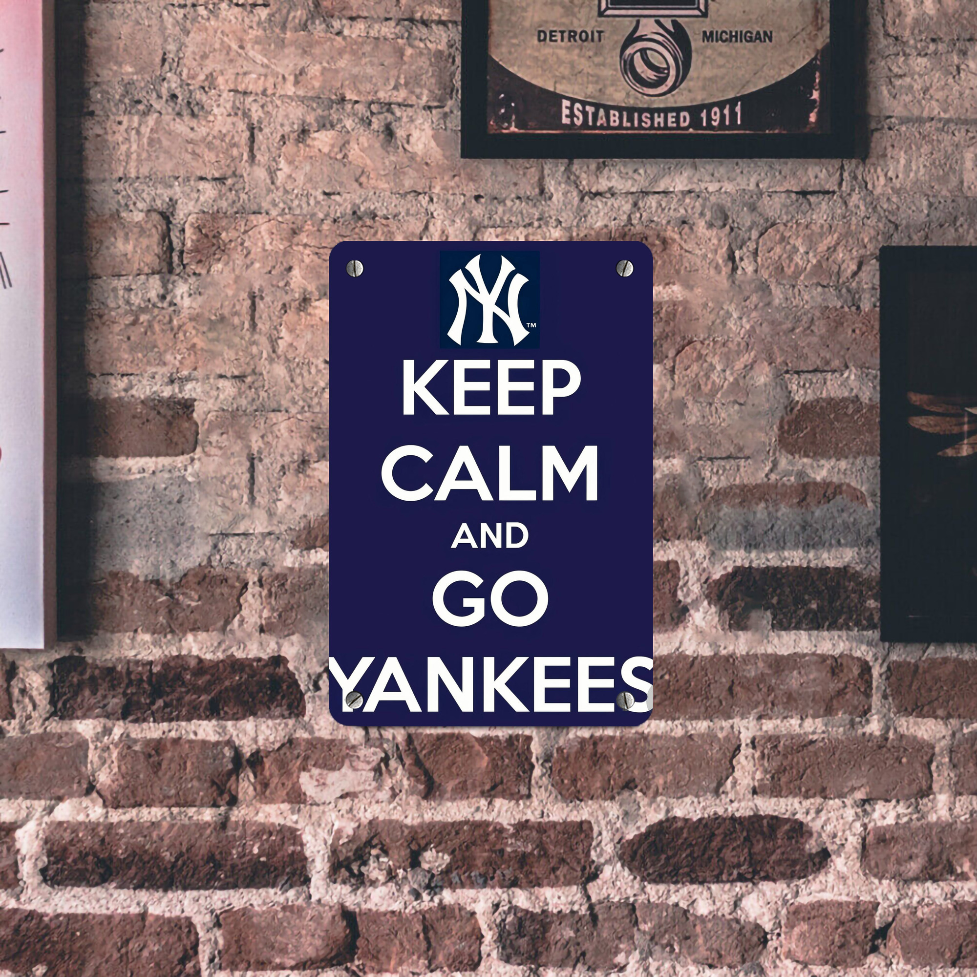 New York Yankees Keep Calm and Go Yankees Metal Tin Sign 8x12inch - High-Quality Full-Print Decorative Wall Art, Durable Rust-Resistant Metal Plaque For Living Room, Bedroom, Kitchen, Office, Bar Décor