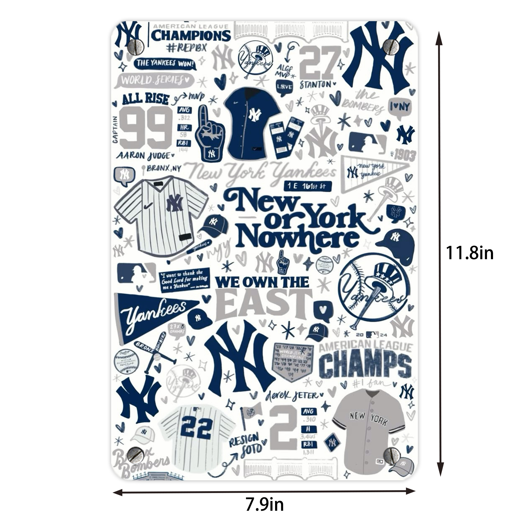 New York Yankees 113 Metal Tin Sign 8x12inch - High-Quality Full-Print Decorative Wall Art, Durable Rust-Resistant Metal Plaque For Living Room, Bedroom, Kitchen, Office, Bar Décor