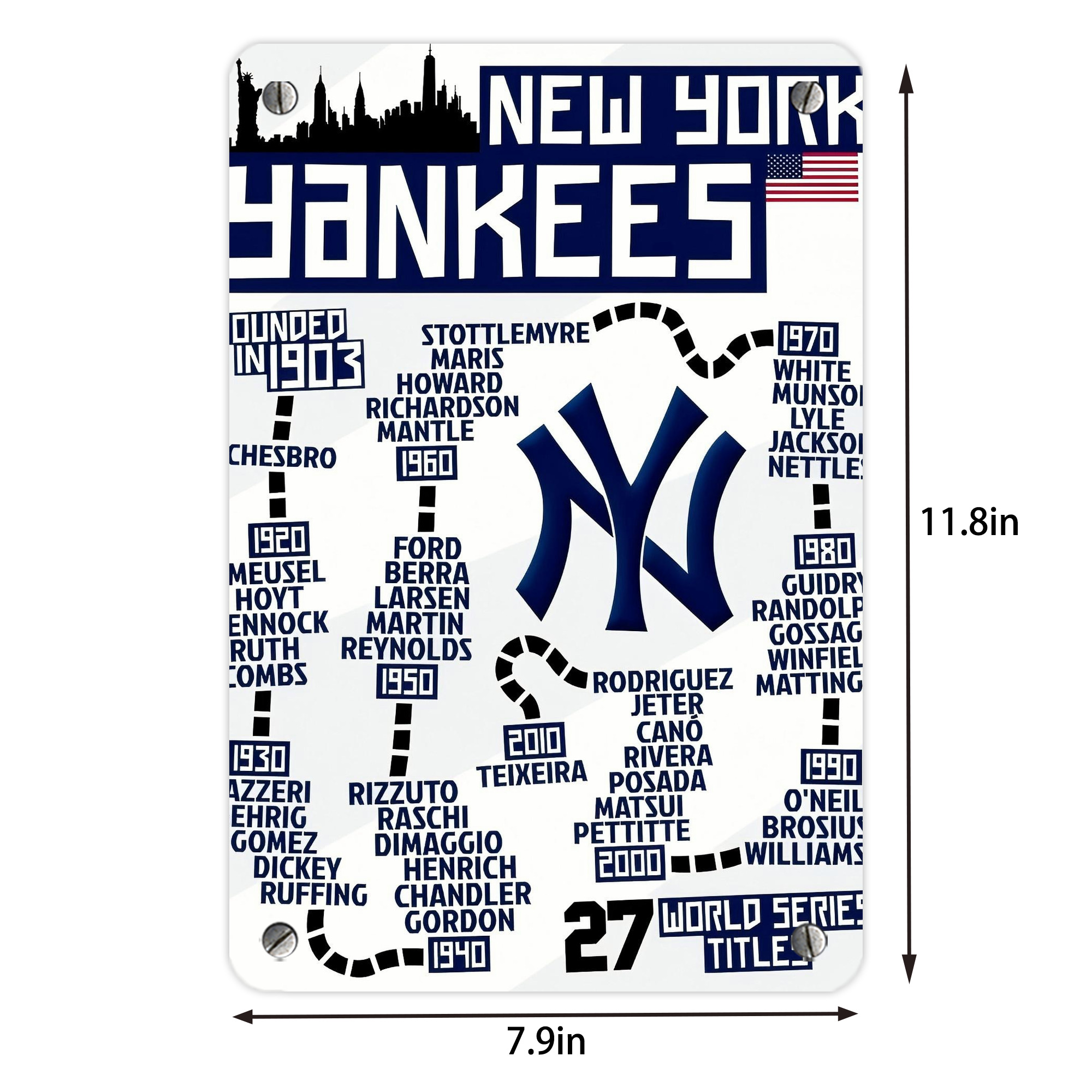New York Yankees 155 Metal Tin Sign 8x12inch - High-Quality Full-Print Decorative Wall Art, Durable Rust-Resistant Metal Plaque For Living Room, Bedroom, Kitchen, Office, Bar Décor