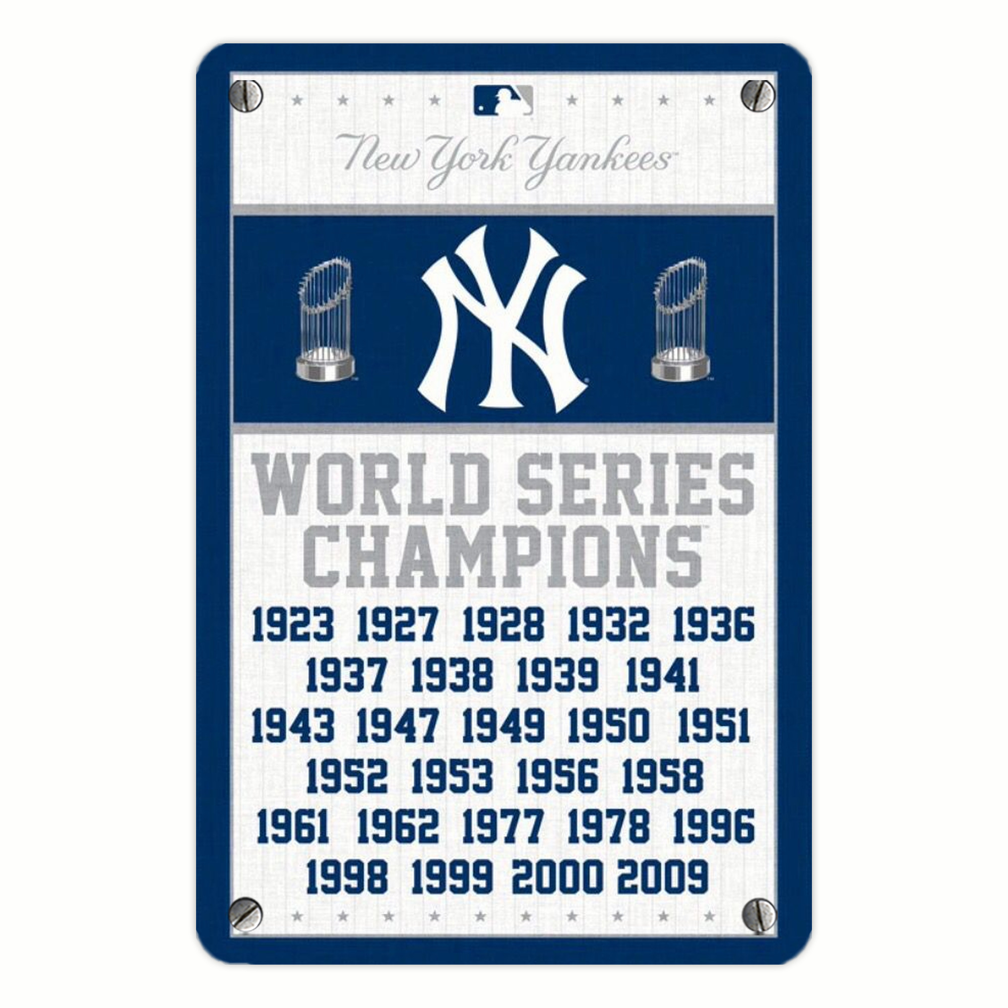 New York Yankees WS Champions Years Metal Tin Sign 8x12inch - High-Quality Full-Print Decorative Wall Art, Durable Rust-Resistant Metal Plaque For Living Room, Bedroom, Kitchen, Office, Bar Décor