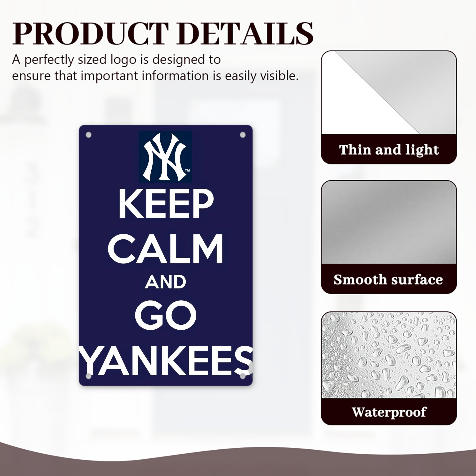New York Yankees Keep Calm and Go Yankees 8x12inch Vertical Aluminum Sign - Durable Fade-Resistant Indoor/Outdoor Safety & Information Plaque For Office, Hotel, Restaurant, Bar, Public Spaces