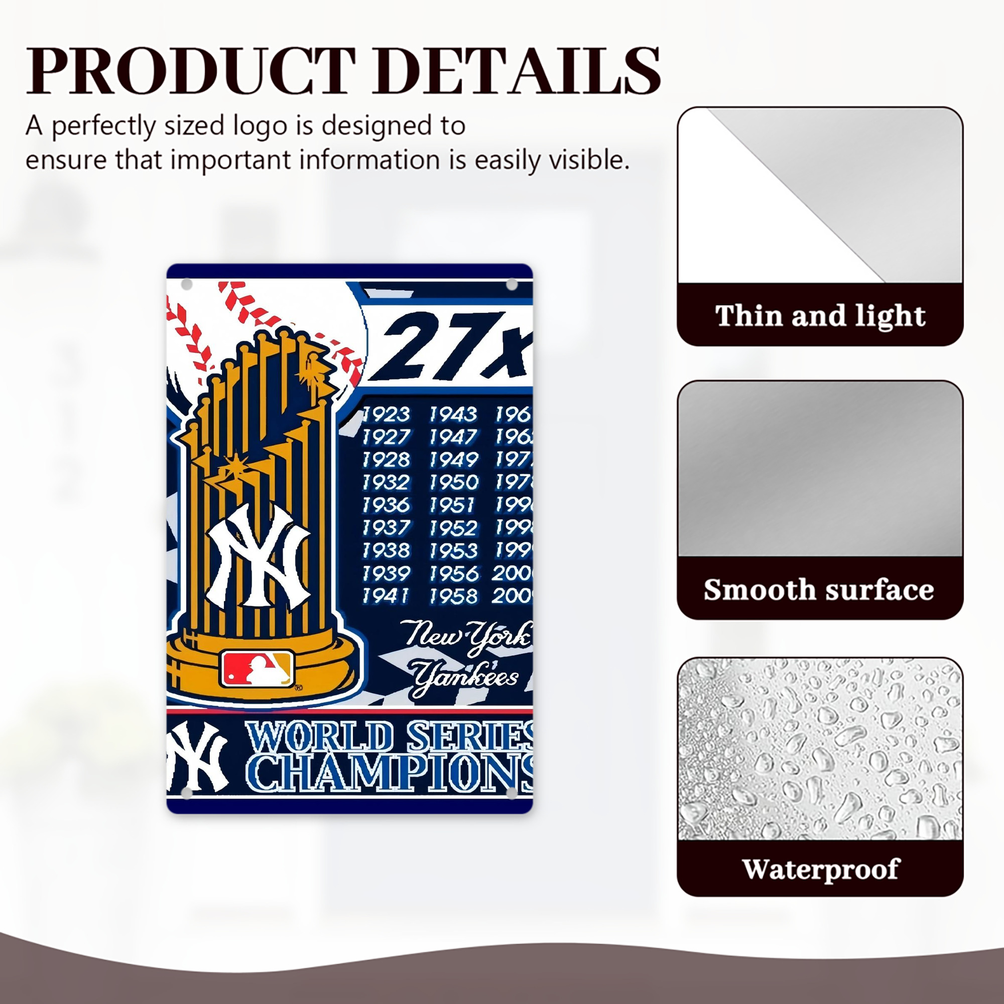 New York Yankees 108 8x12inch Vertical Aluminum Sign - Durable Fade-Resistant Indoor/Outdoor Safety & Information Plaque For Office, Hotel, Restaurant, Bar, Public Spaces