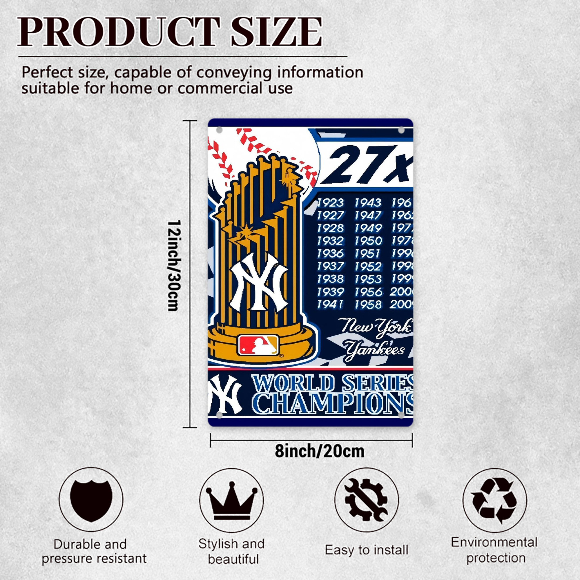 New York Yankees 108 8x12inch Vertical Aluminum Sign - Durable Fade-Resistant Indoor/Outdoor Safety & Information Plaque For Office, Hotel, Restaurant, Bar, Public Spaces