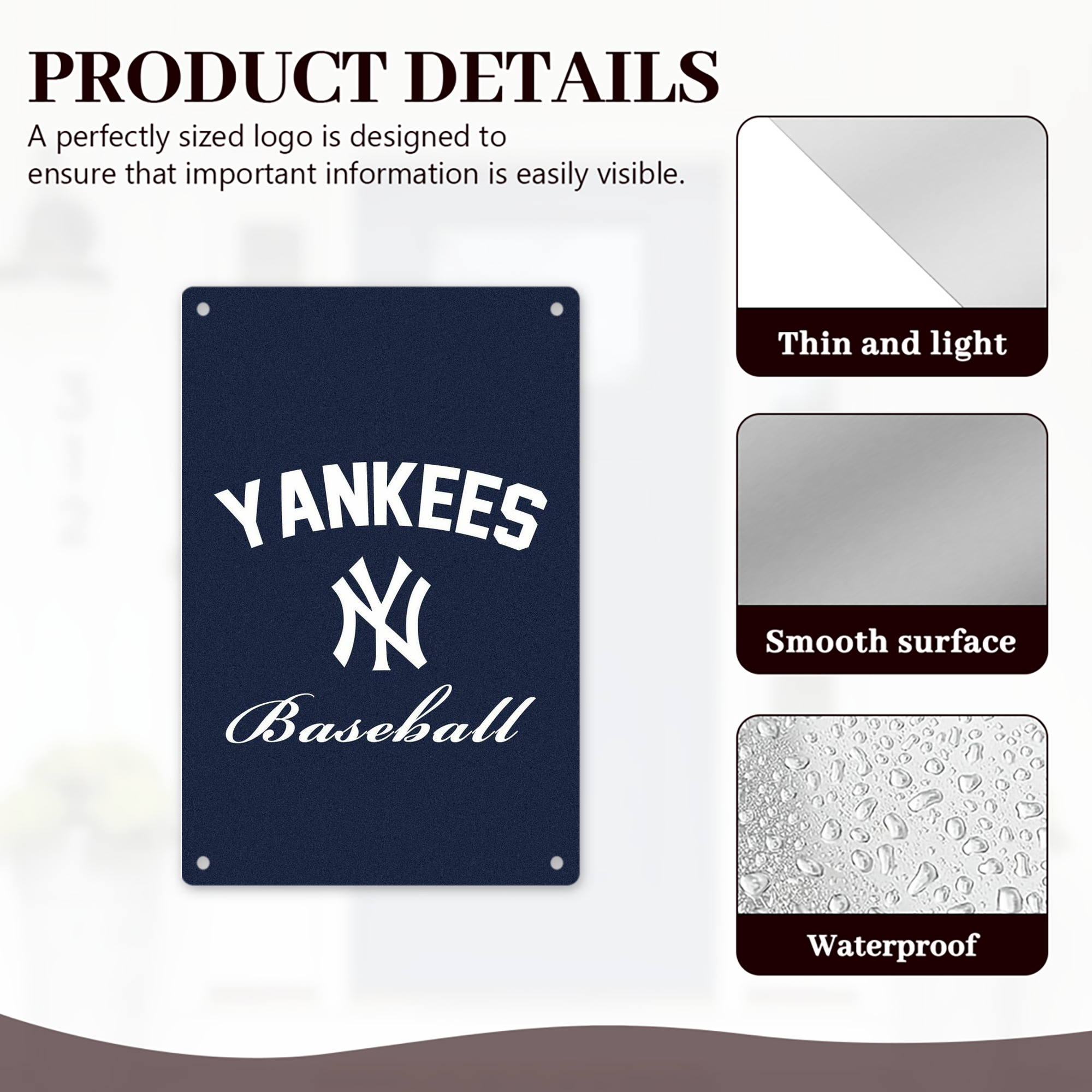New York Yankees Baseball 8x12inch Vertical Aluminum Sign - Durable Fade-Resistant Indoor/Outdoor Safety & Information Plaque For Office, Hotel, Restaurant, Bar, Public Spaces
