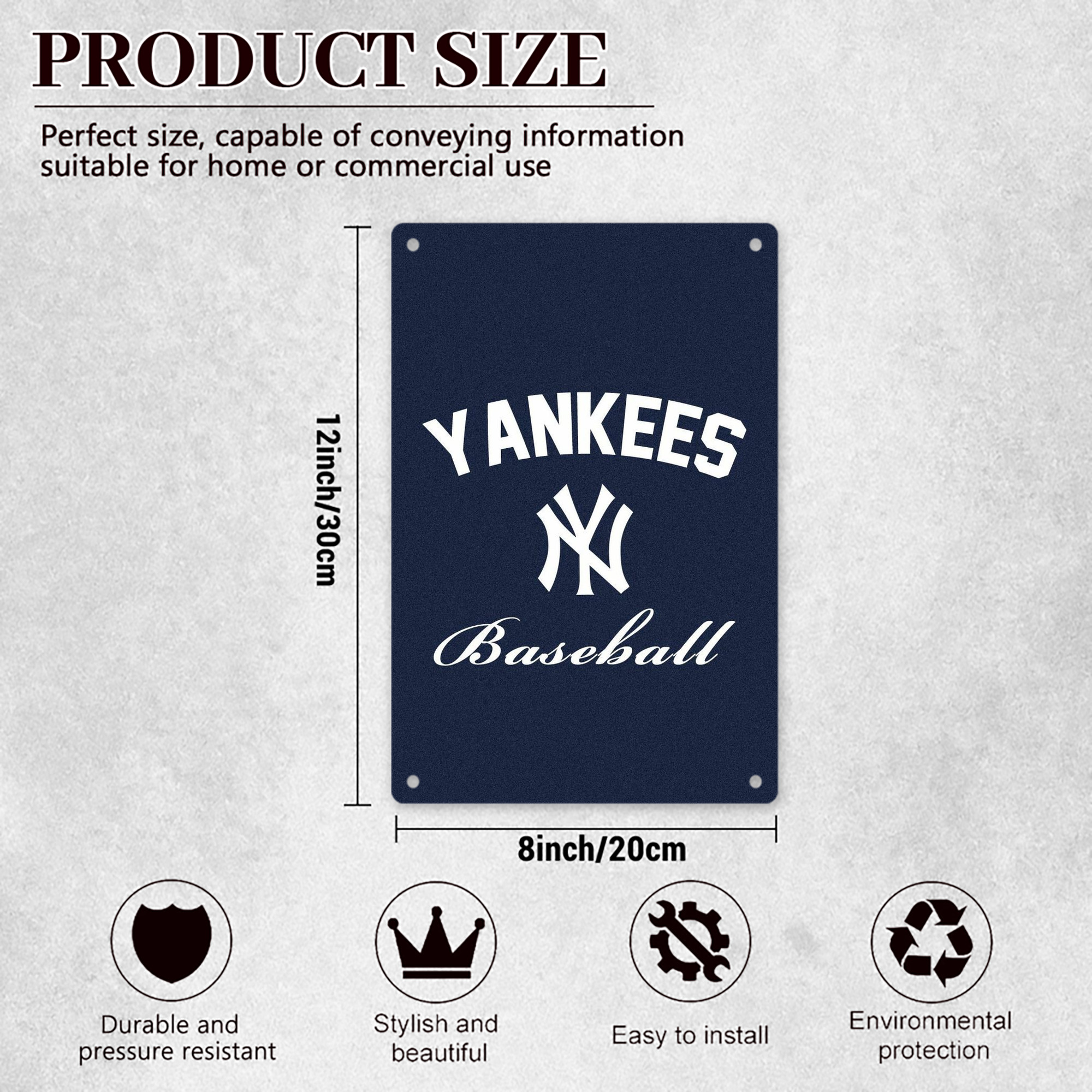 New York Yankees Baseball 8x12inch Vertical Aluminum Sign - Durable Fade-Resistant Indoor/Outdoor Safety & Information Plaque For Office, Hotel, Restaurant, Bar, Public Spaces