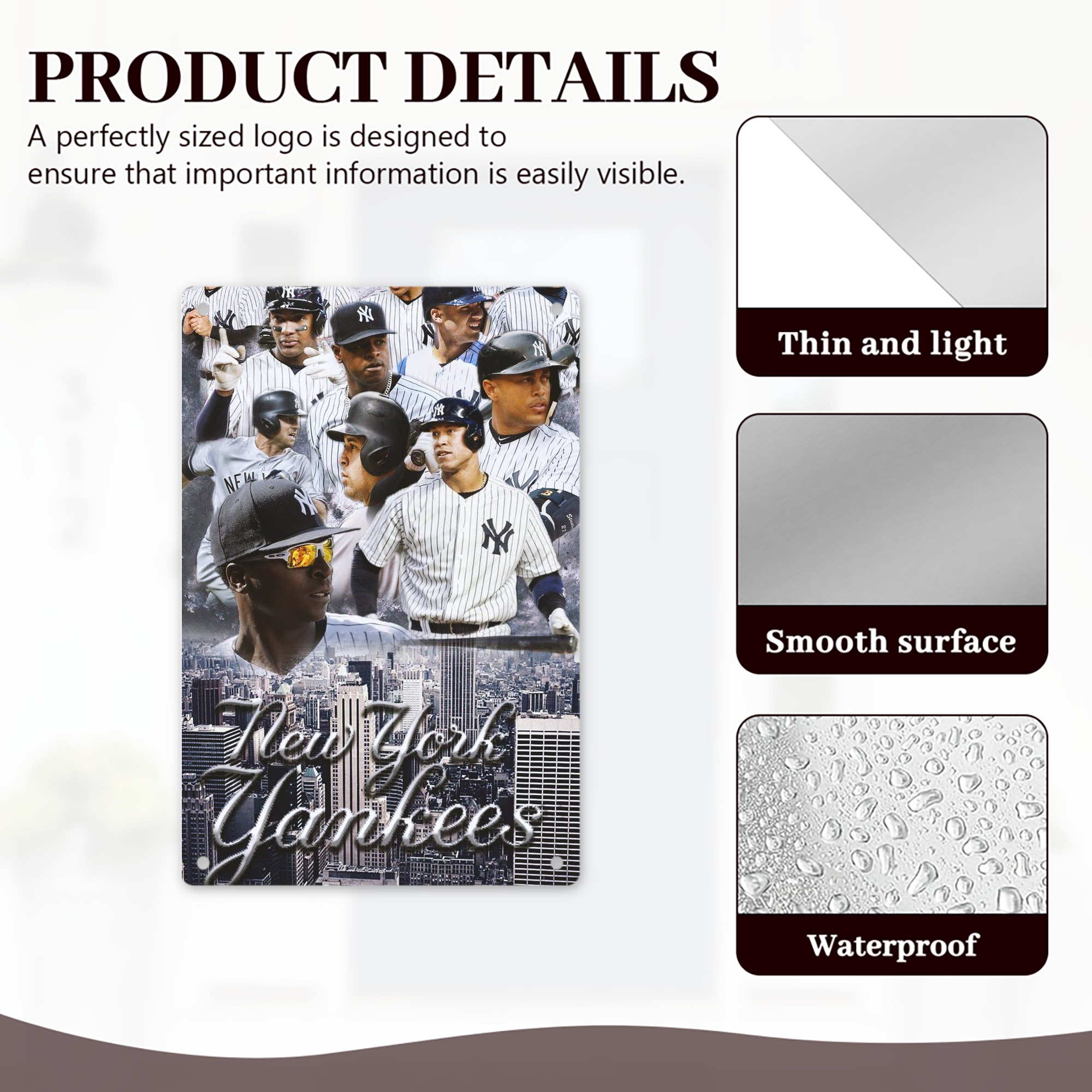 New York Yankees 101 8x12inch Vertical Aluminum Sign - Durable Fade-Resistant Indoor/Outdoor Safety & Information Plaque For Office, Hotel, Restaurant, Bar, Public Spaces