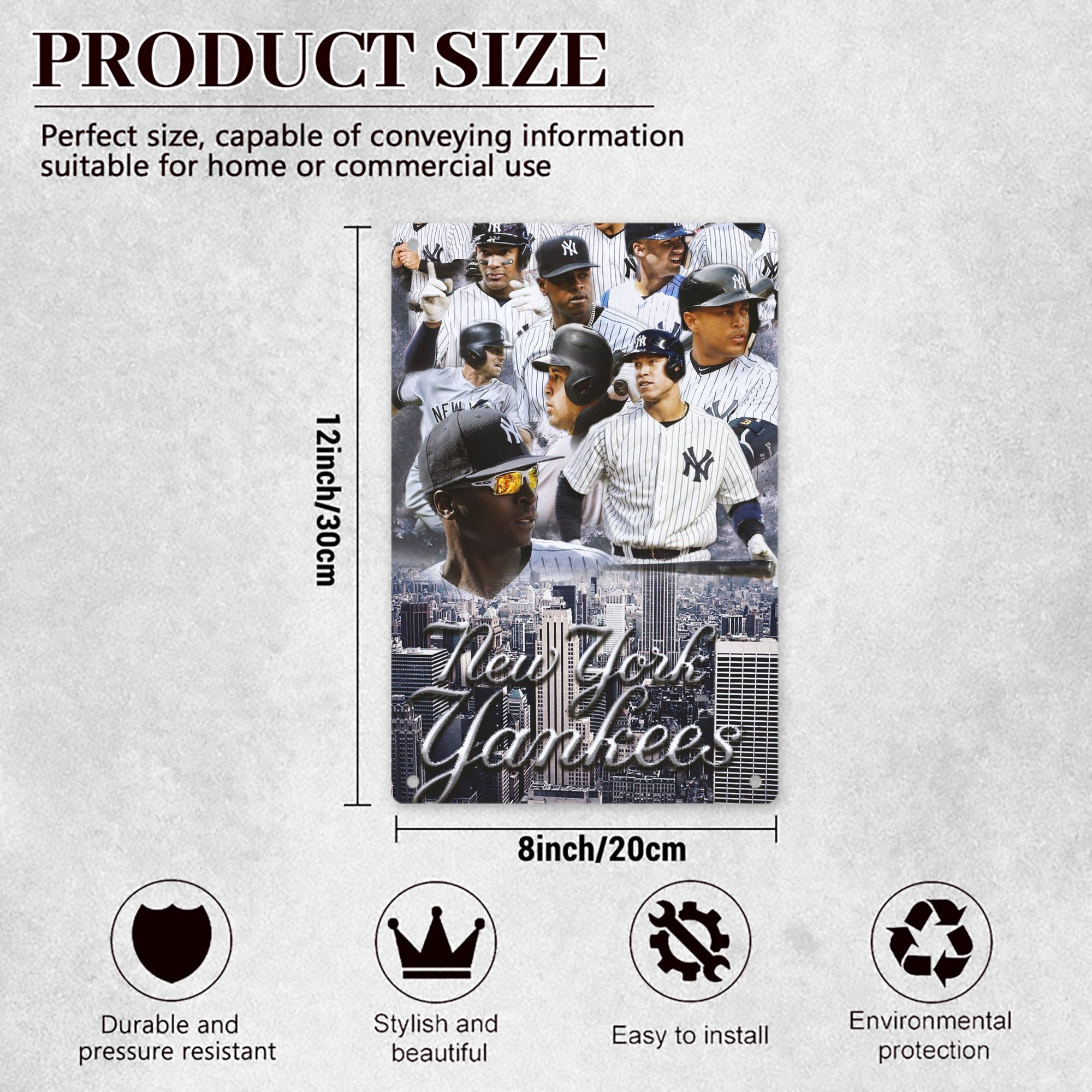 New York Yankees 101 8x12inch Vertical Aluminum Sign - Durable Fade-Resistant Indoor/Outdoor Safety & Information Plaque For Office, Hotel, Restaurant, Bar, Public Spaces