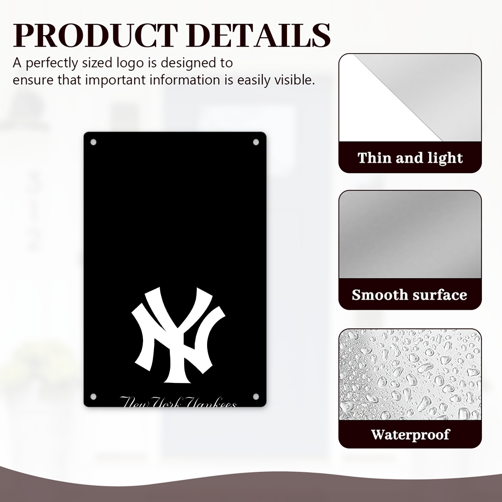 New York Yankees 115 8x12inch Vertical Aluminum Sign - Durable Fade-Resistant Indoor/Outdoor Safety & Information Plaque For Office, Hotel, Restaurant, Bar, Public Spaces