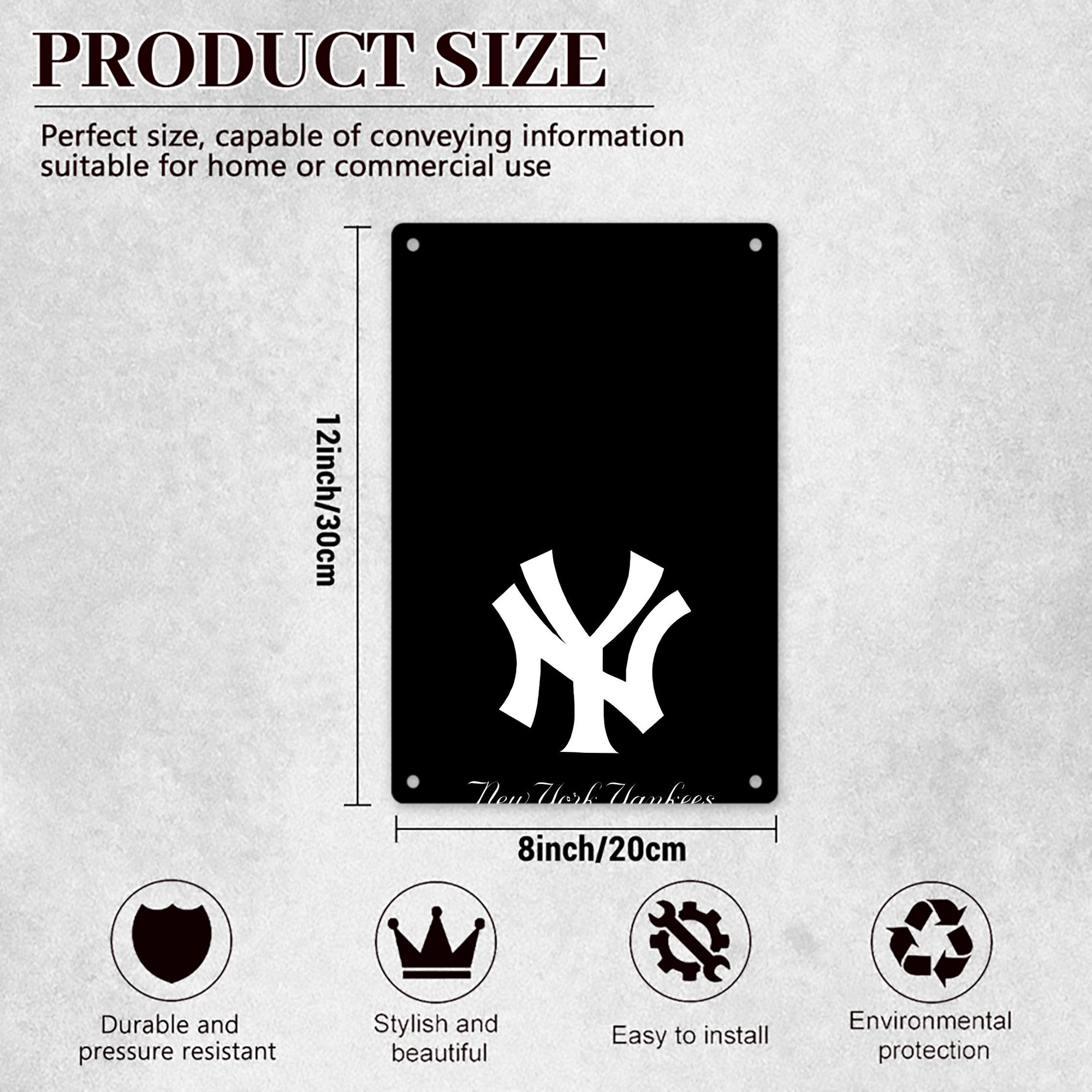 New York Yankees 115 8x12inch Vertical Aluminum Sign - Durable Fade-Resistant Indoor/Outdoor Safety & Information Plaque For Office, Hotel, Restaurant, Bar, Public Spaces