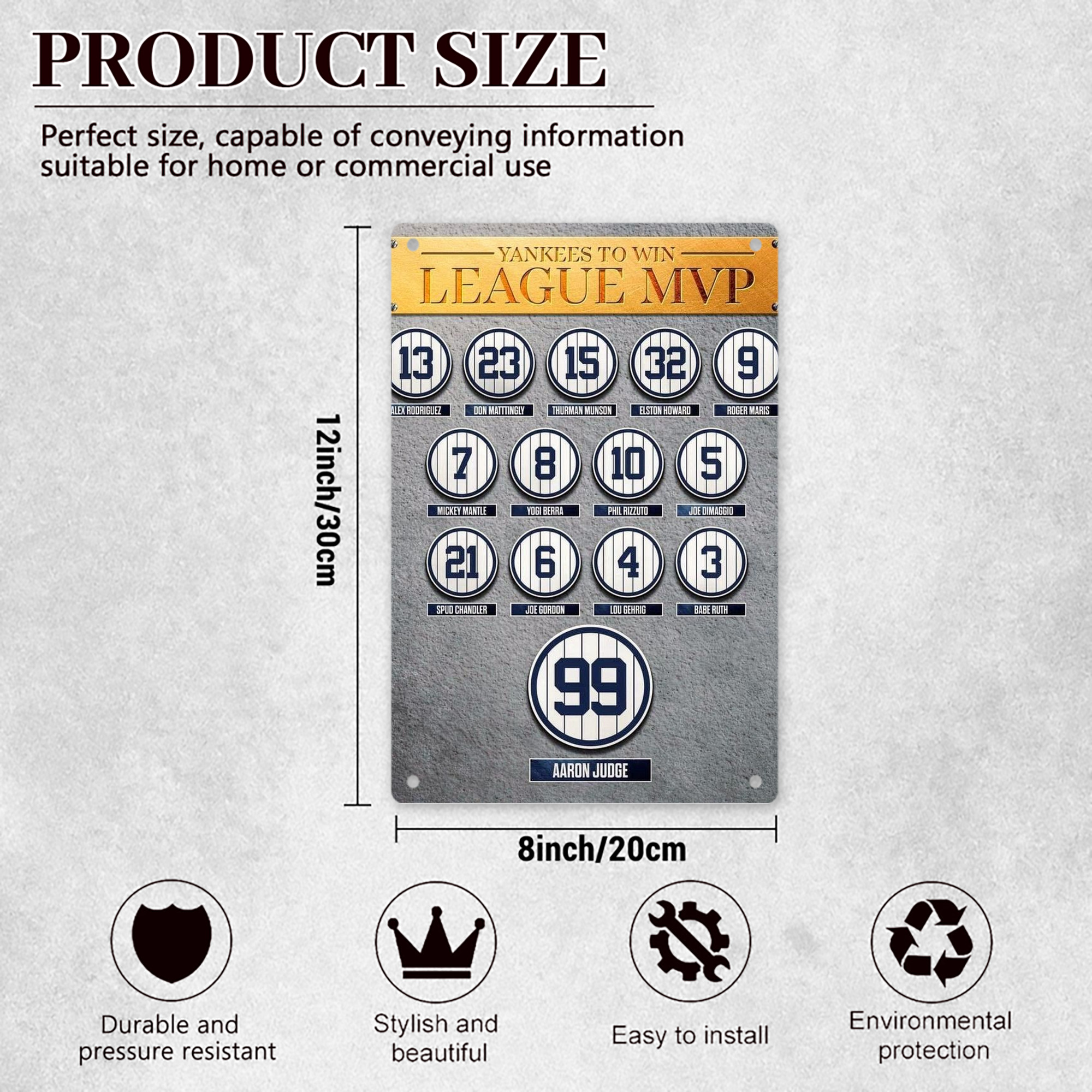 New York Yankees 107 8x12inch Vertical Aluminum Sign - Durable Fade-Resistant Indoor/Outdoor Safety & Information Plaque For Office, Hotel, Restaurant, Bar, Public Spaces