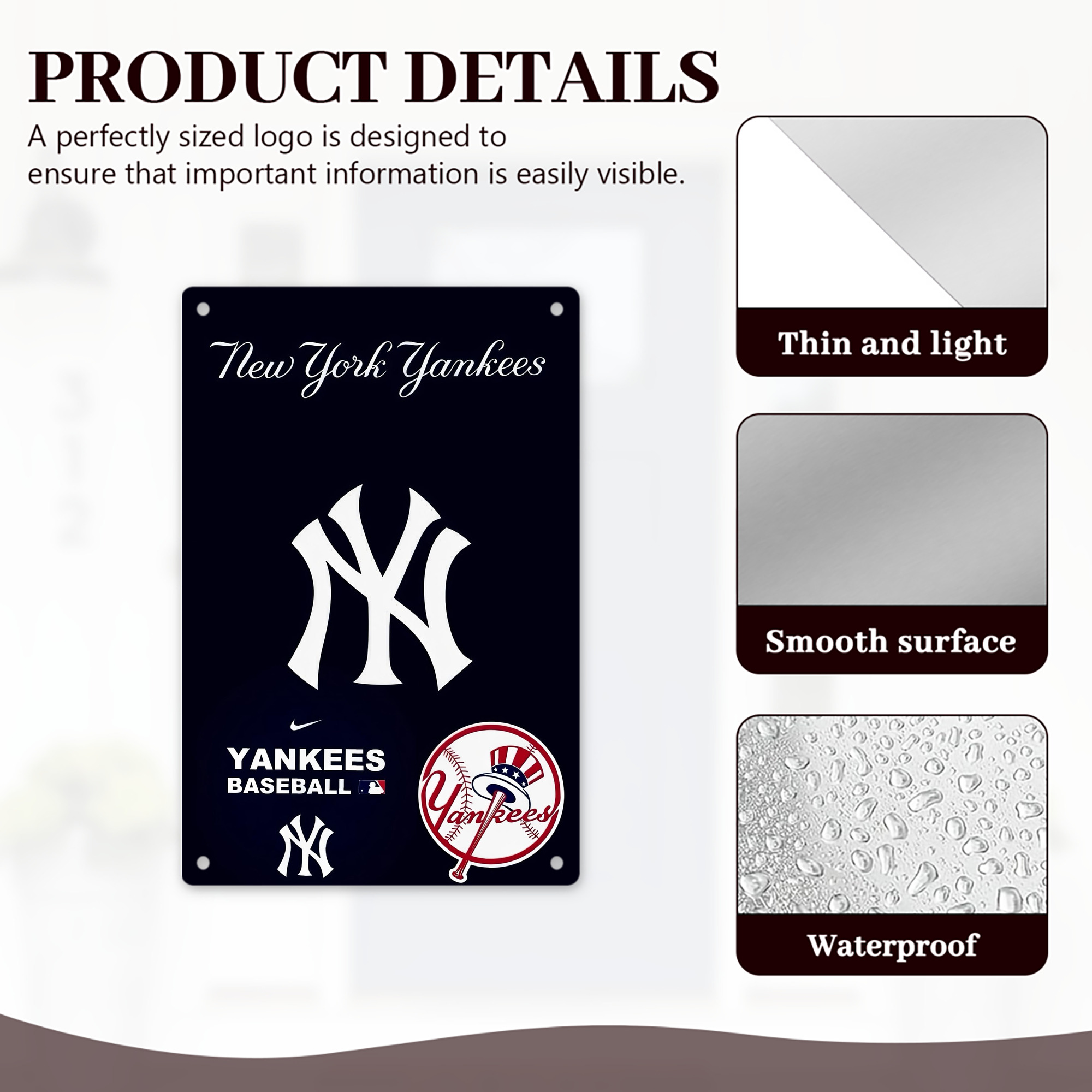 New York Yankees 122 8x12inch Vertical Aluminum Sign - Durable Fade-Resistant Indoor/Outdoor Safety & Information Plaque For Office, Hotel, Restaurant, Bar, Public Spaces