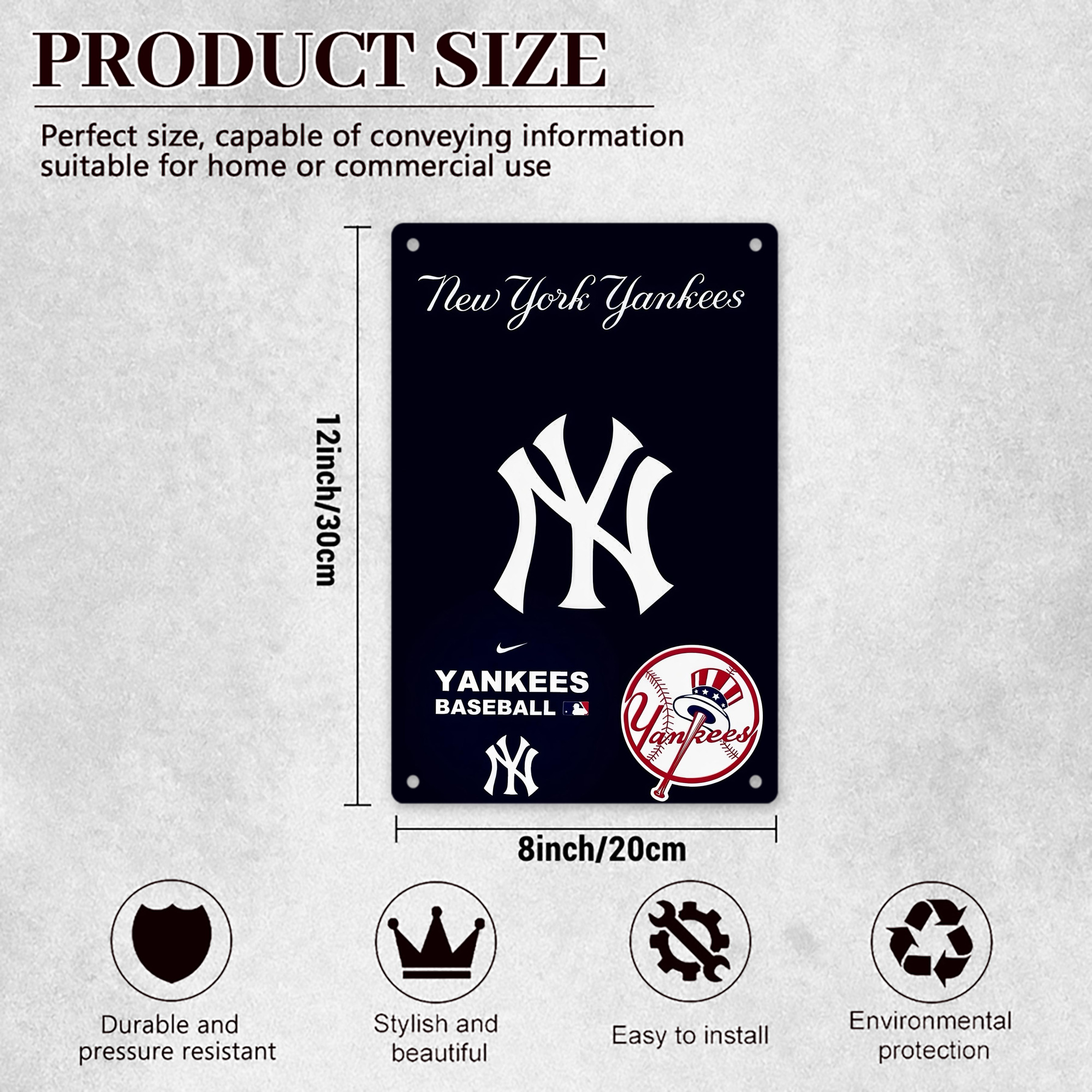 New York Yankees 122 8x12inch Vertical Aluminum Sign - Durable Fade-Resistant Indoor/Outdoor Safety & Information Plaque For Office, Hotel, Restaurant, Bar, Public Spaces