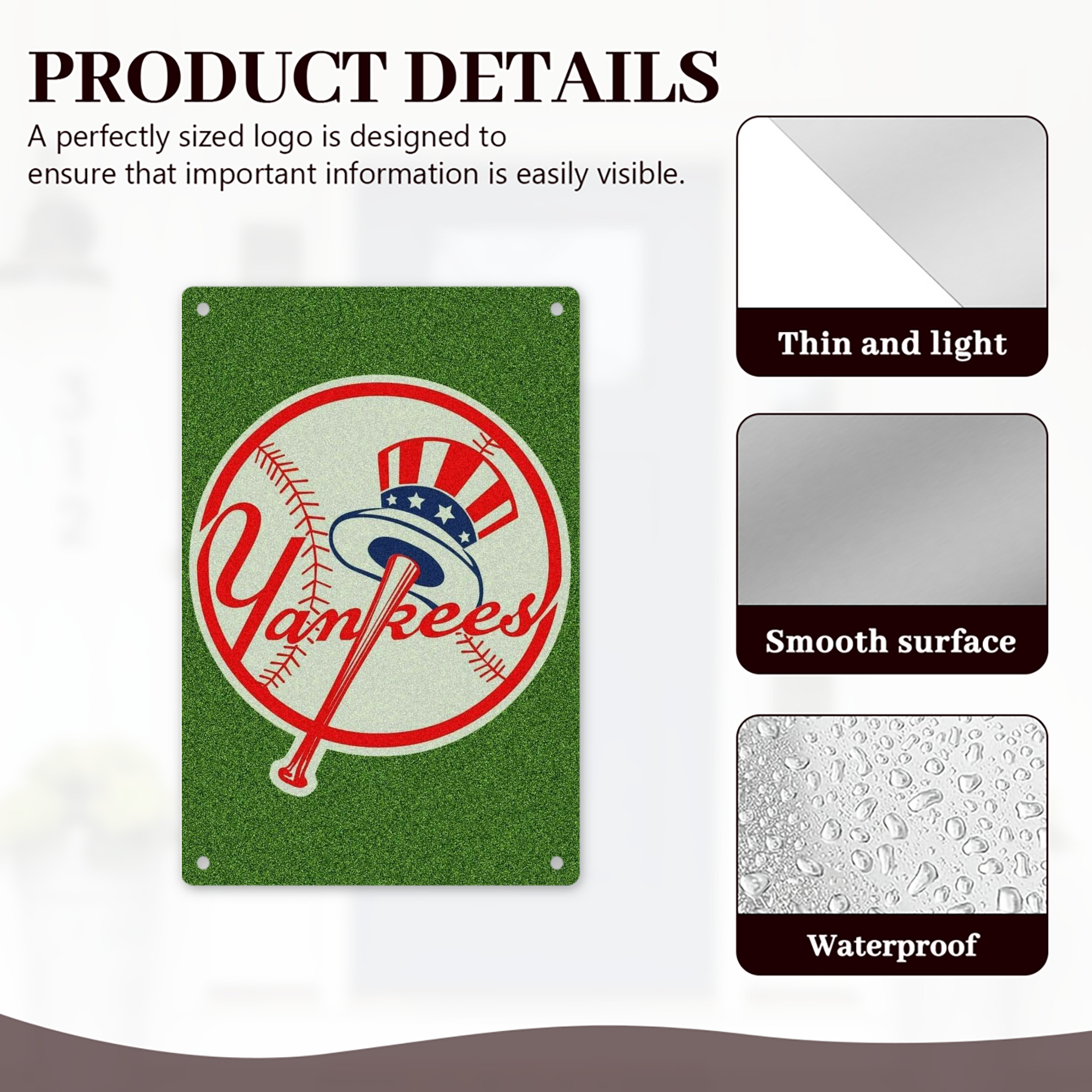 New York Yankees Logo 8x12inch Vertical Aluminum Sign - Durable Fade-Resistant Indoor/Outdoor Safety & Information Plaque For Office, Hotel, Restaurant, Bar, Public Spaces