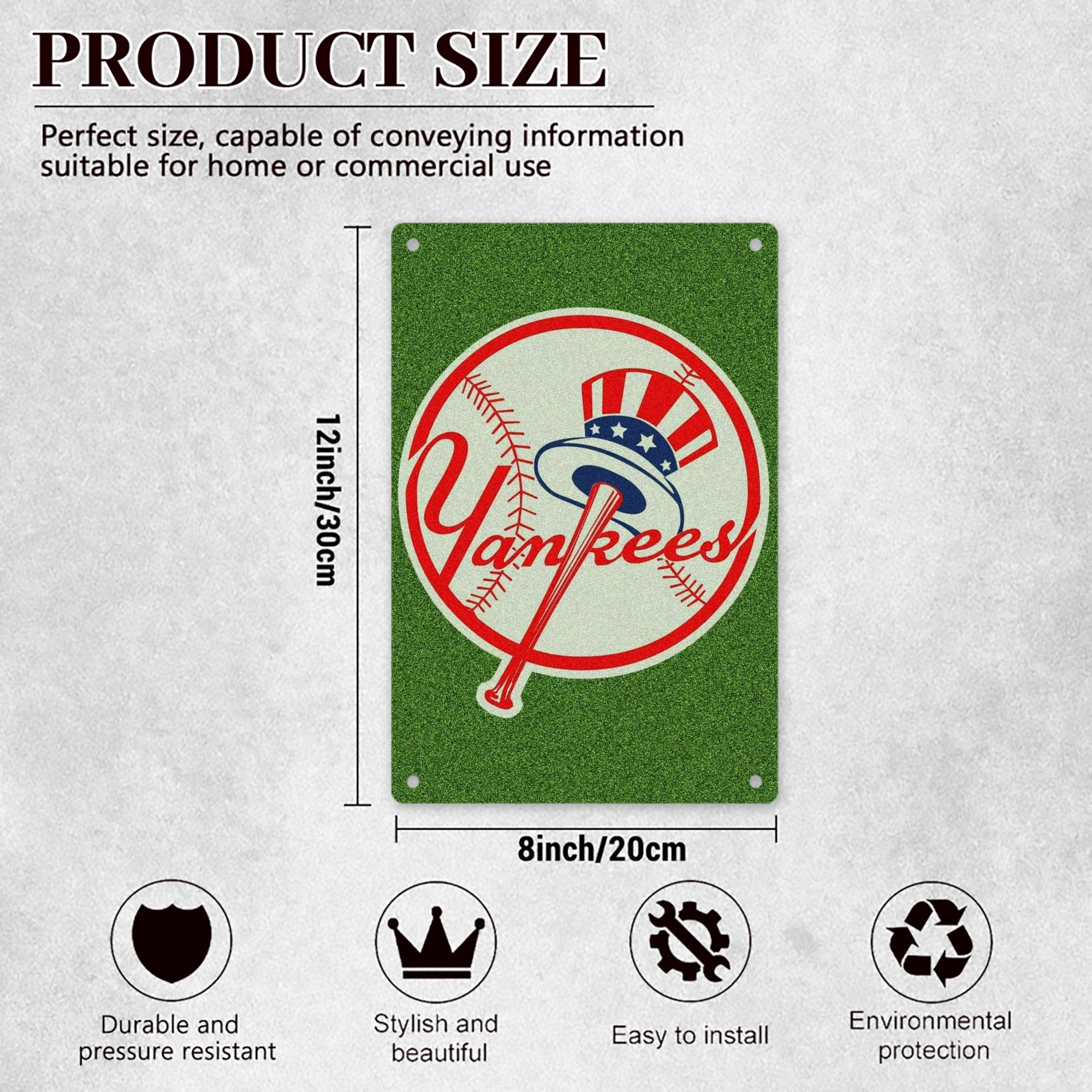 New York Yankees Logo 8x12inch Vertical Aluminum Sign - Durable Fade-Resistant Indoor/Outdoor Safety & Information Plaque For Office, Hotel, Restaurant, Bar, Public Spaces