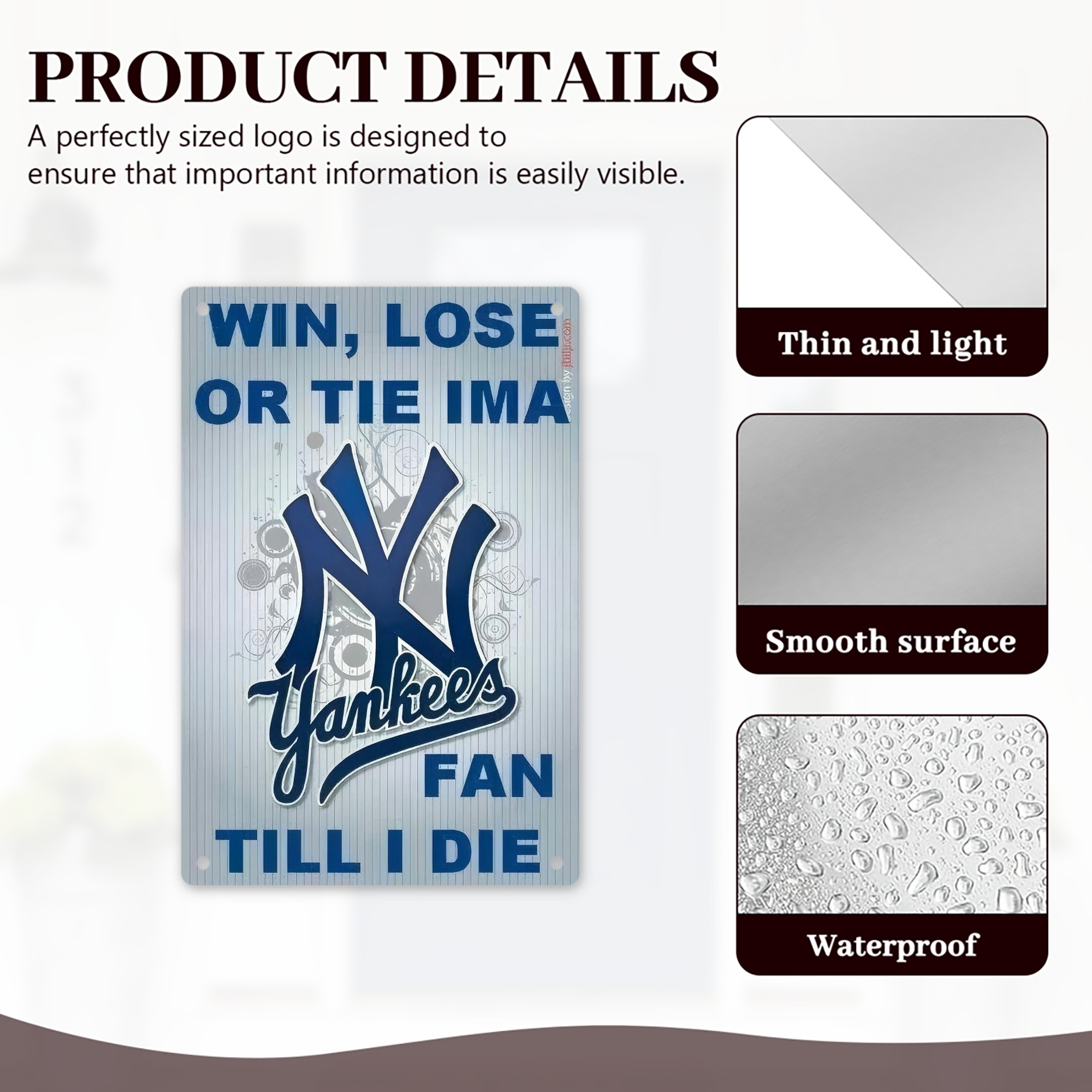 New York Yankees 100 8x12inch Vertical Aluminum Sign - Durable Fade-Resistant Indoor/Outdoor Safety & Information Plaque For Office, Hotel, Restaurant, Bar, Public Spaces