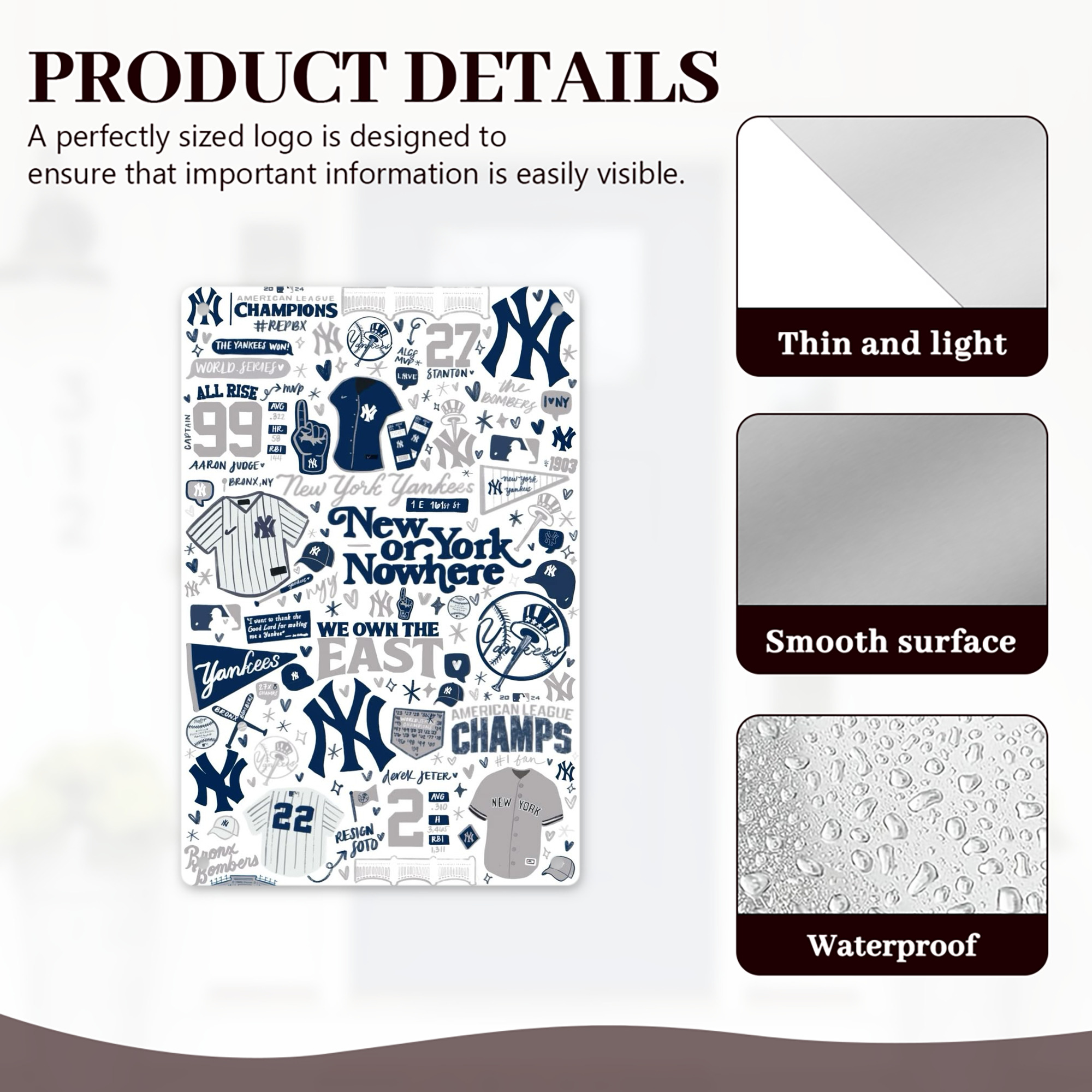 New York Yankees 113 8x12inch Vertical Aluminum Sign - Durable Fade-Resistant Indoor/Outdoor Safety & Information Plaque For Office, Hotel, Restaurant, Bar, Public Spaces