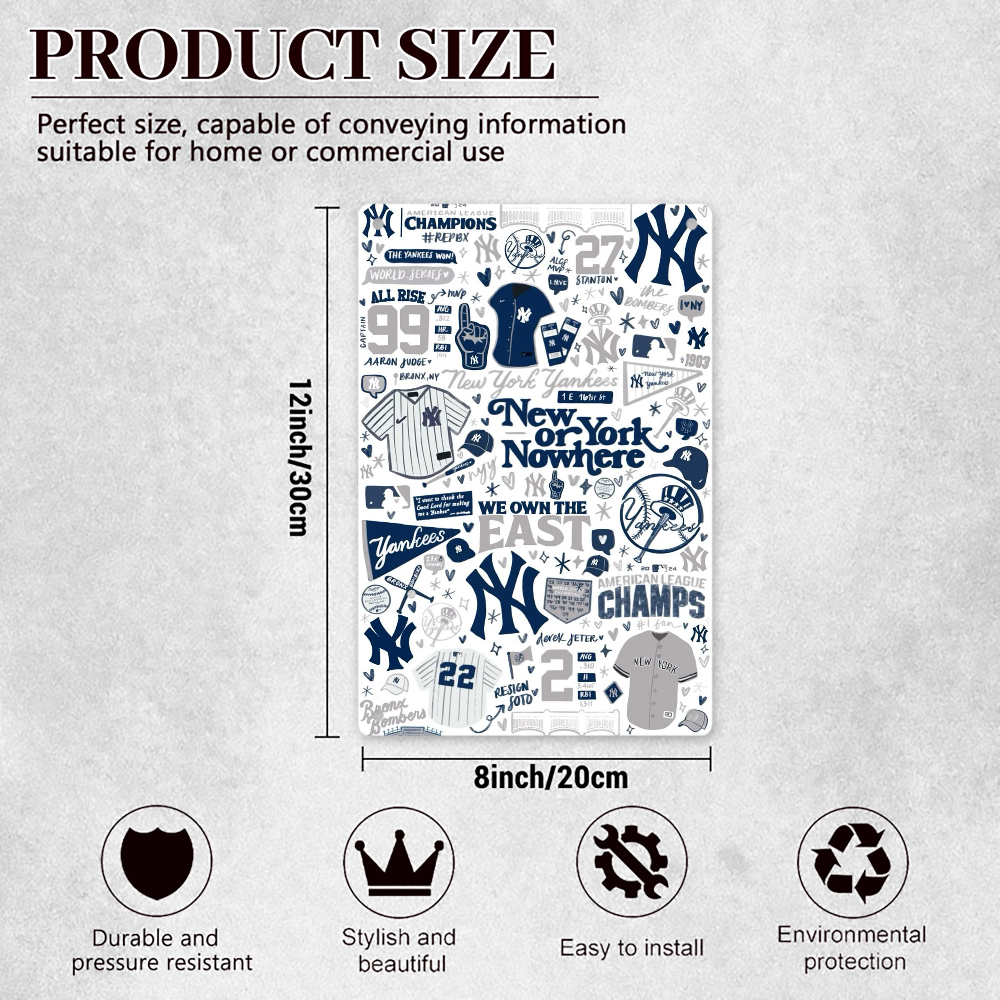 New York Yankees 113 8x12inch Vertical Aluminum Sign - Durable Fade-Resistant Indoor/Outdoor Safety & Information Plaque For Office, Hotel, Restaurant, Bar, Public Spaces