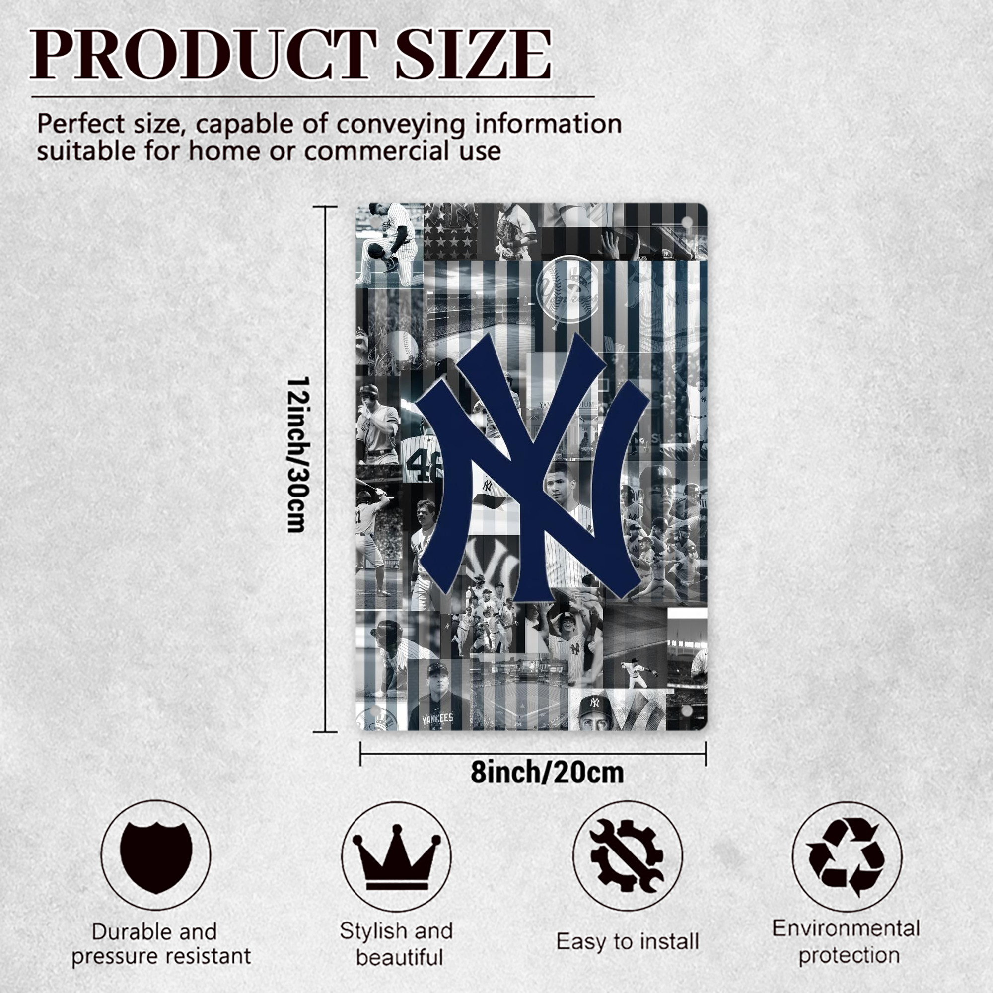 New York Yankees 135 8x12inch Vertical Aluminum Sign - Durable Fade-Resistant Indoor/Outdoor Safety & Information Plaque For Office, Hotel, Restaurant, Bar, Public Spaces