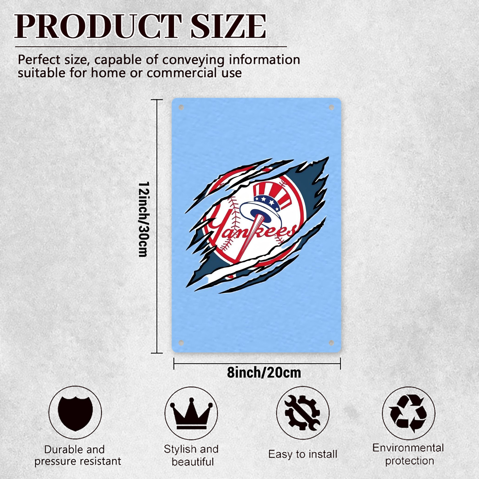 New York Yankees 128 8x12inch Vertical Aluminum Sign - Durable Fade-Resistant Indoor/Outdoor Safety & Information Plaque For Office, Hotel, Restaurant, Bar, Public Spaces