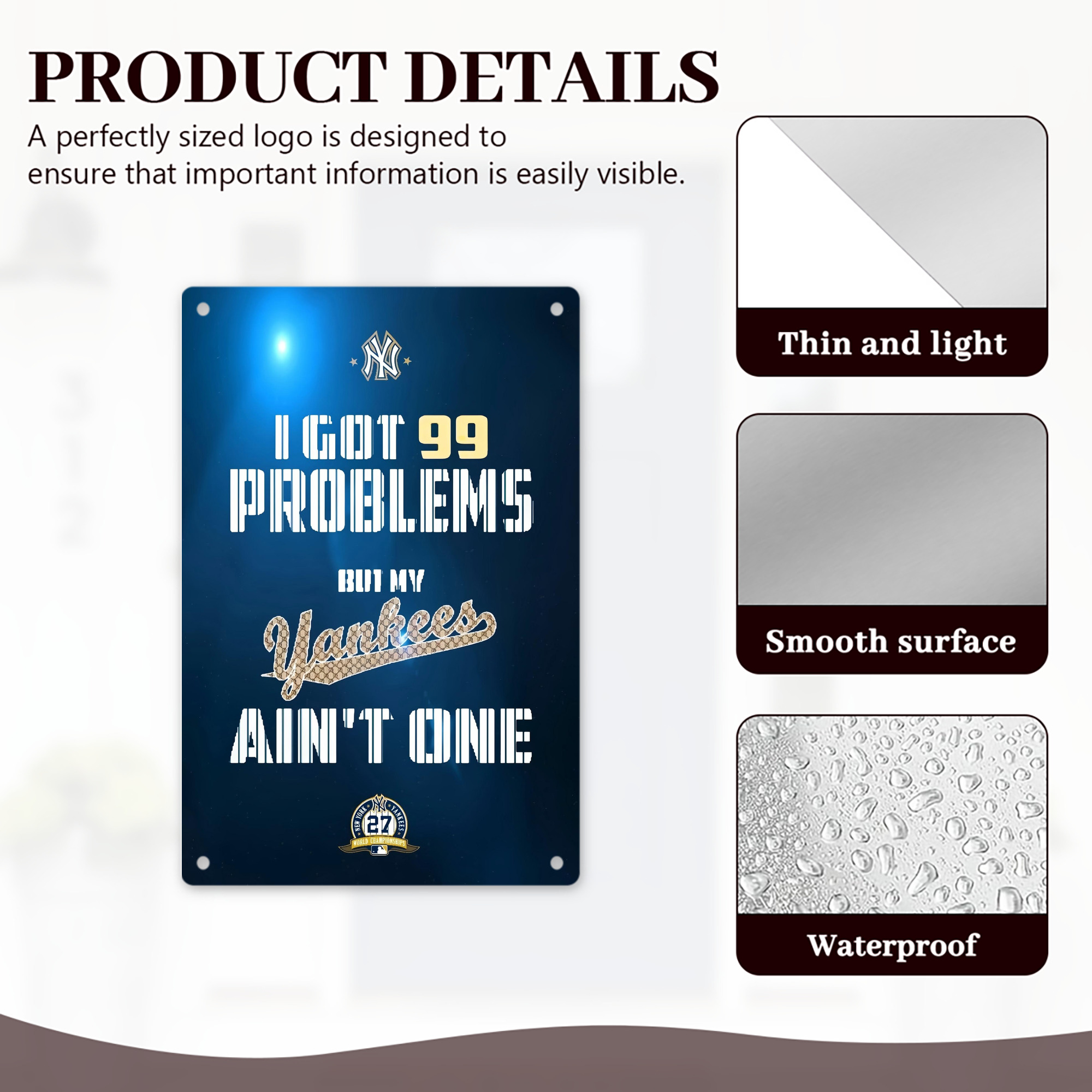 New York Yankees 140 8x12inch Vertical Aluminum Sign - Durable Fade-Resistant Indoor/Outdoor Safety & Information Plaque For Office, Hotel, Restaurant, Bar, Public Spaces