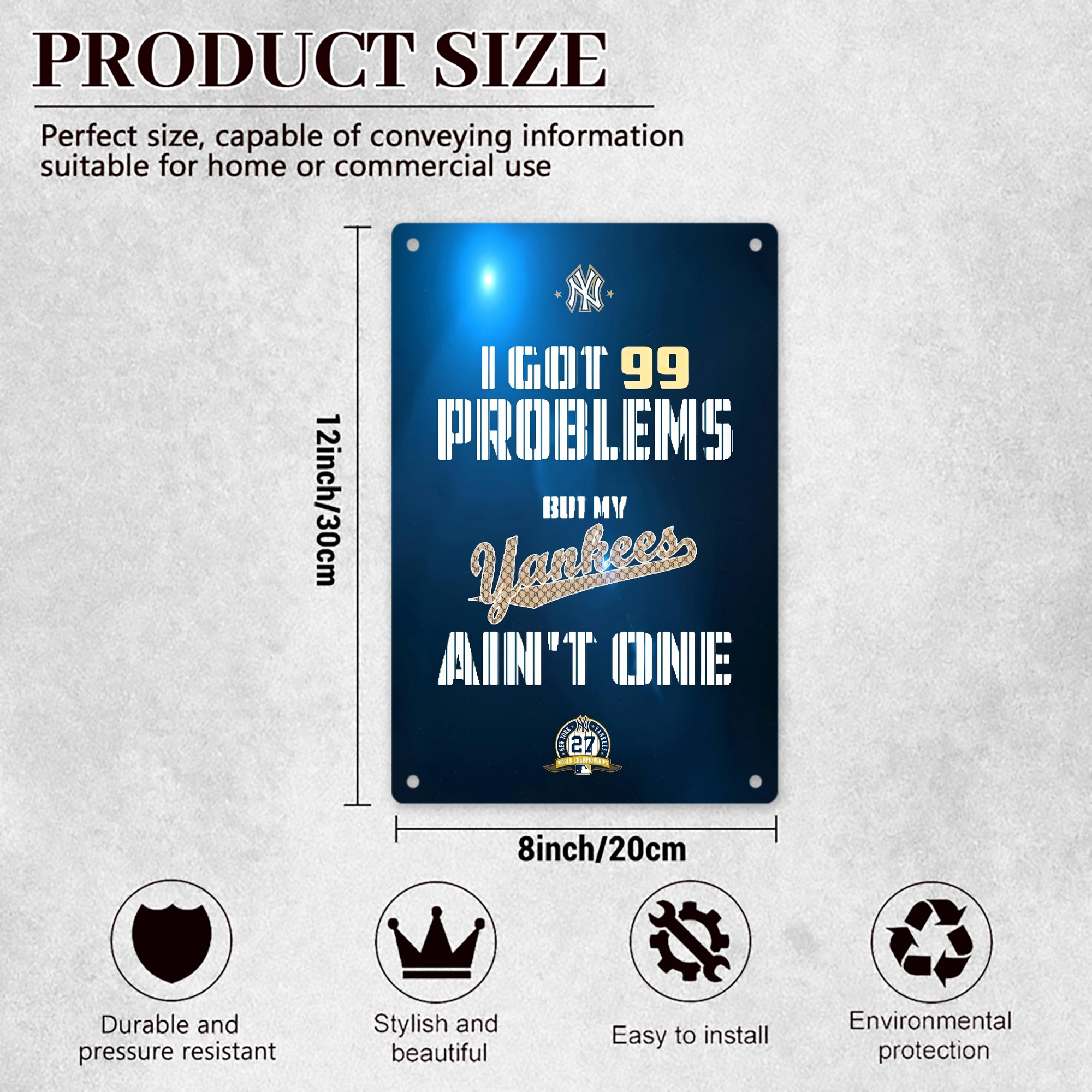 New York Yankees 140 8x12inch Vertical Aluminum Sign - Durable Fade-Resistant Indoor/Outdoor Safety & Information Plaque For Office, Hotel, Restaurant, Bar, Public Spaces