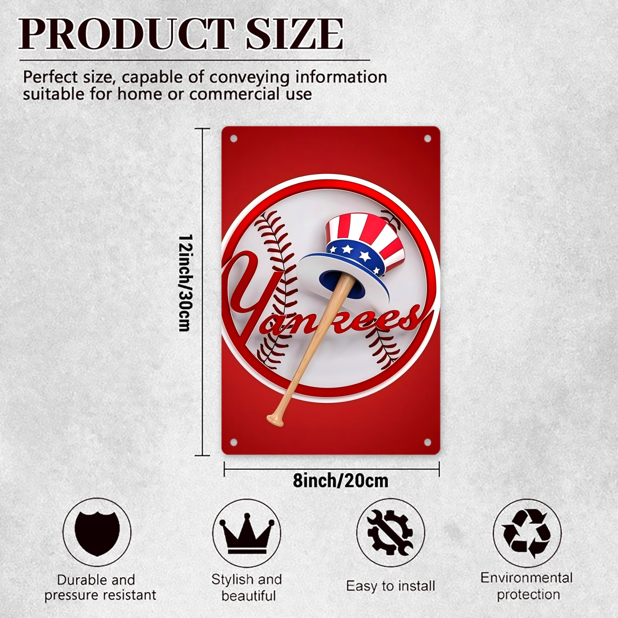 New York Yankees 120 8x12inch Vertical Aluminum Sign - Durable Fade-Resistant Indoor/Outdoor Safety & Information Plaque For Office, Hotel, Restaurant, Bar, Public Spaces