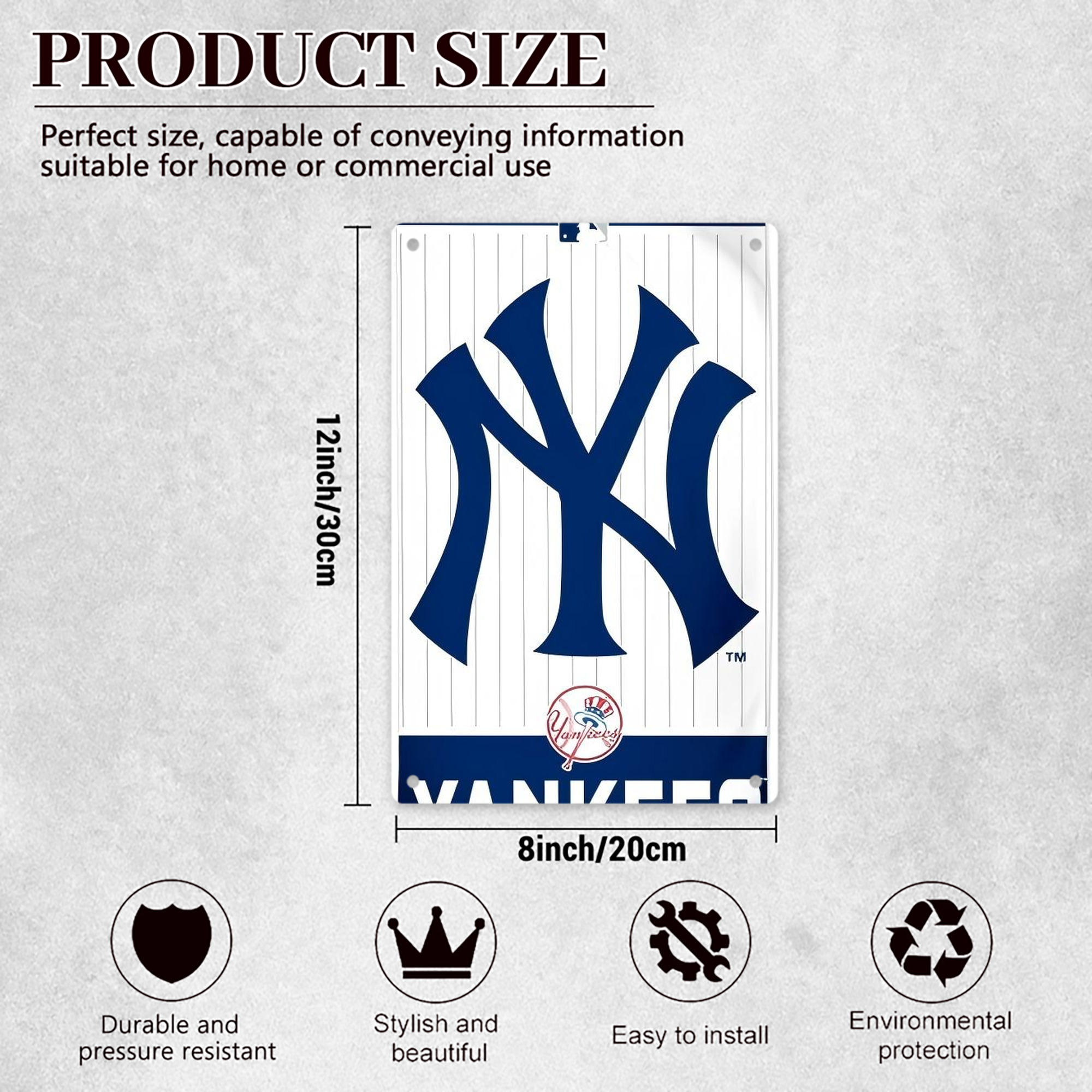 New York Yankees 134 8x12inch Vertical Aluminum Sign - Durable Fade-Resistant Indoor/Outdoor Safety & Information Plaque For Office, Hotel, Restaurant, Bar, Public Spaces