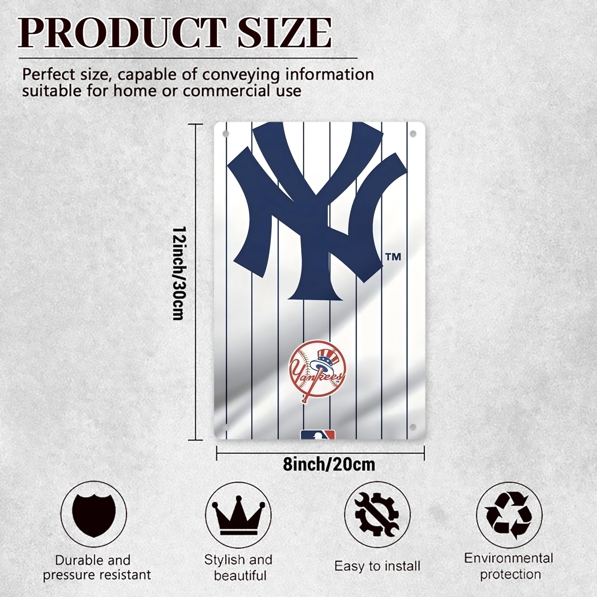 New York Yankees 126 8x12inch Vertical Aluminum Sign - Durable Fade-Resistant Indoor/Outdoor Safety & Information Plaque For Office, Hotel, Restaurant, Bar, Public Spaces