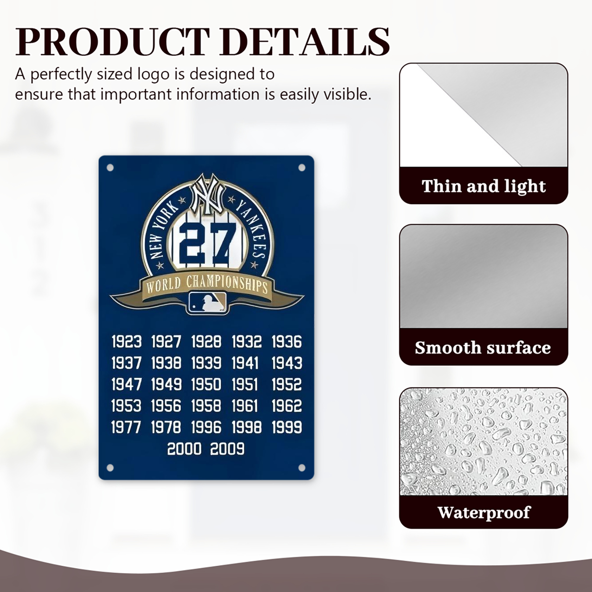 New York Yankees 144 8x12inch Vertical Aluminum Sign - Durable Fade-Resistant Indoor/Outdoor Safety & Information Plaque For Office, Hotel, Restaurant, Bar, Public Spaces