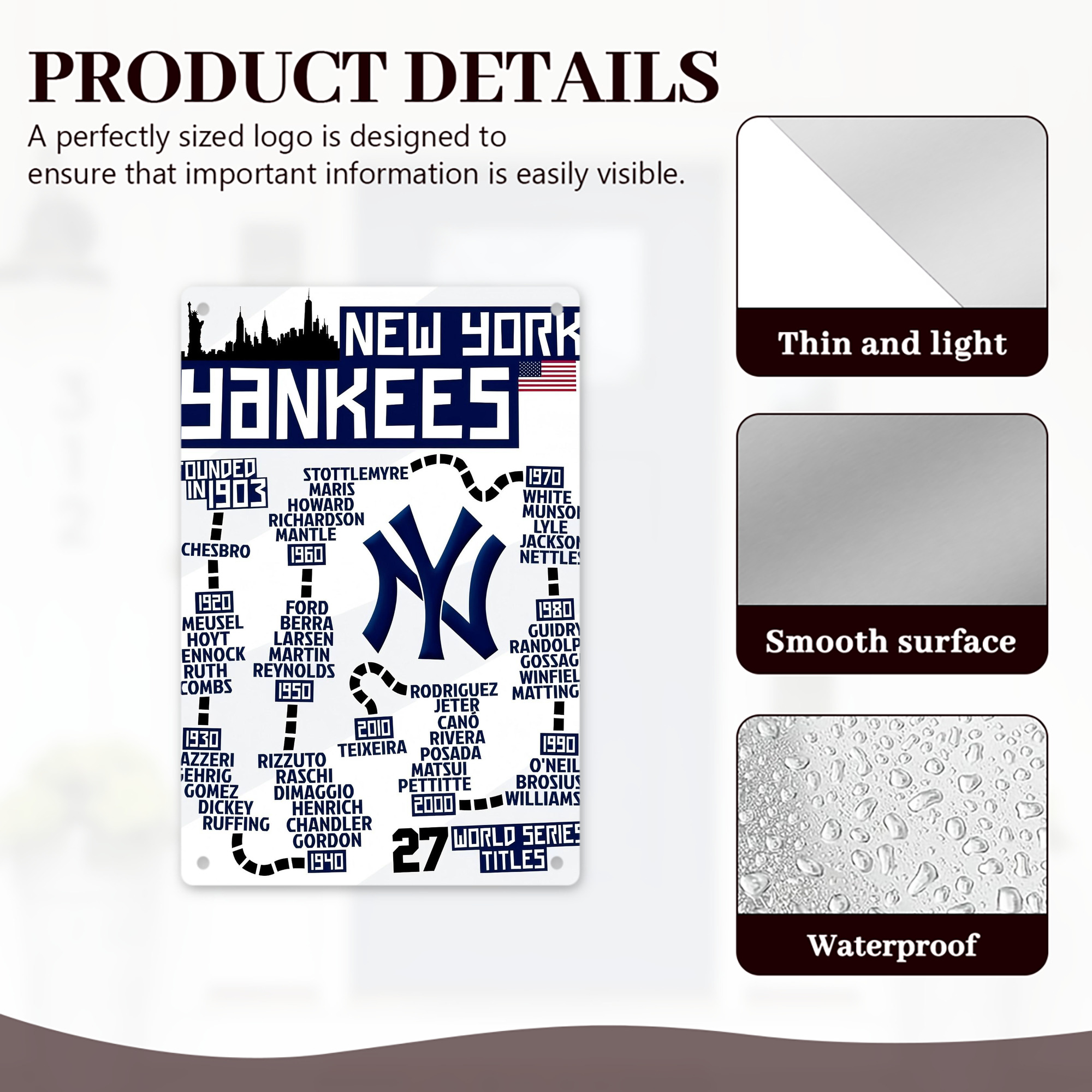 New York Yankees 155 8x12inch Vertical Aluminum Sign - Durable Fade-Resistant Indoor/Outdoor Safety & Information Plaque For Office, Hotel, Restaurant, Bar, Public Spaces