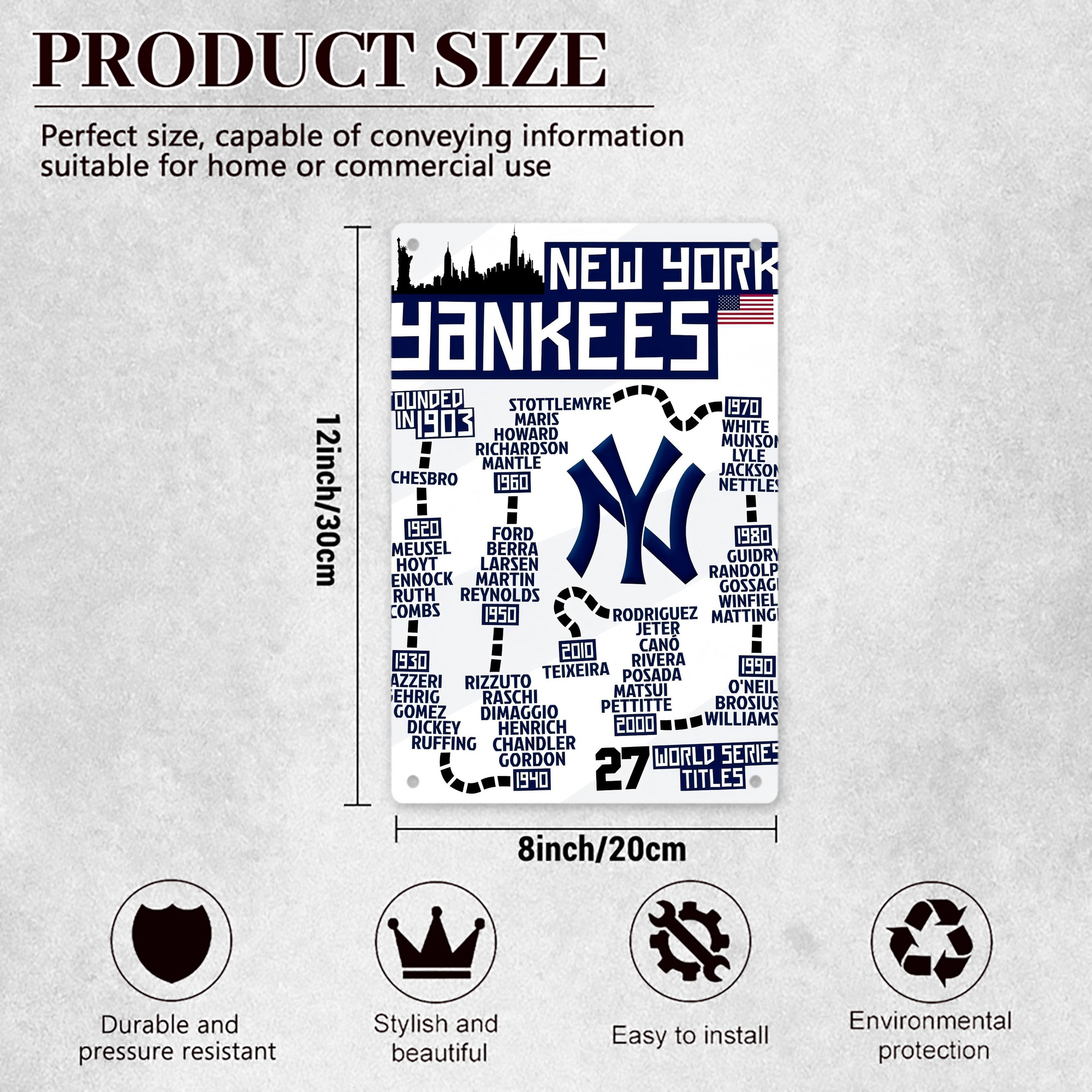 New York Yankees 155 8x12inch Vertical Aluminum Sign - Durable Fade-Resistant Indoor/Outdoor Safety & Information Plaque For Office, Hotel, Restaurant, Bar, Public Spaces
