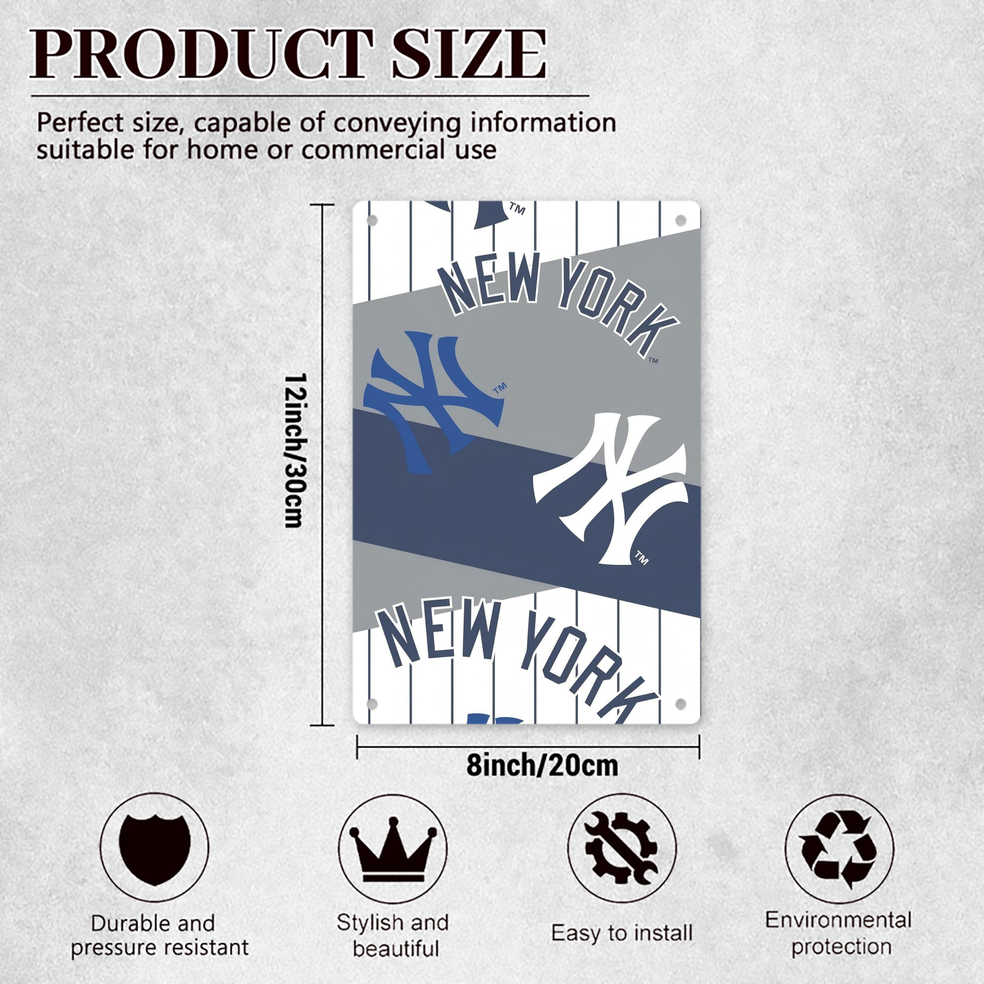 New York Yankees 133 8x12inch Vertical Aluminum Sign - Durable Fade-Resistant Indoor/Outdoor Safety & Information Plaque For Office, Hotel, Restaurant, Bar, Public Spaces